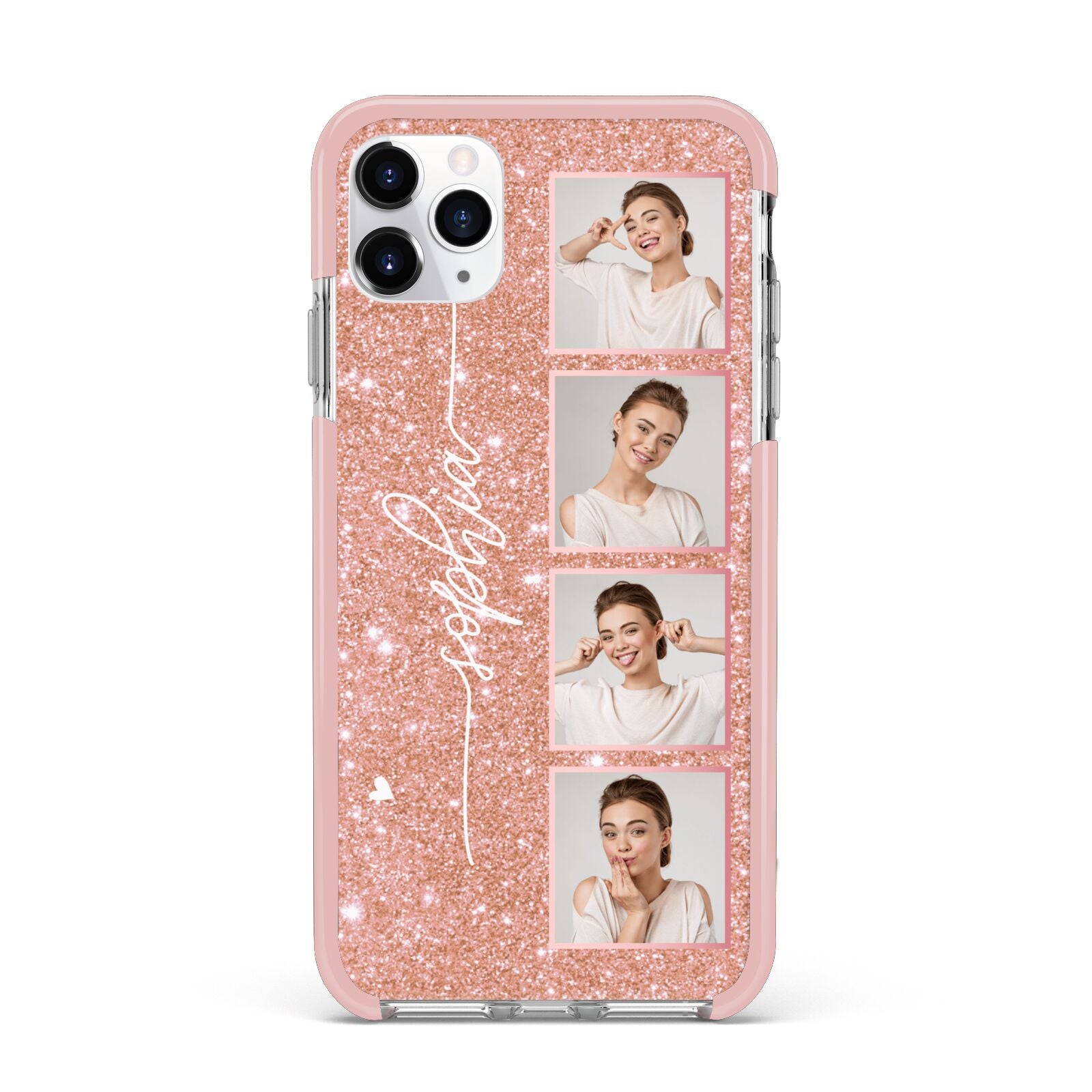 Custom Glitter Photo Strip iPhone 11 Pro Max Impact Pink Edge Case