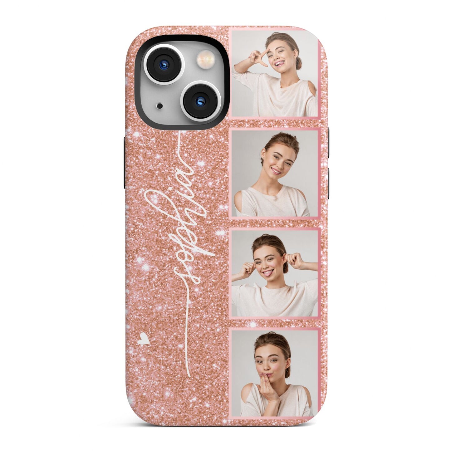 Custom Glitter Photo Strip iPhone 13 Mini Full Wrap 3D Tough Case