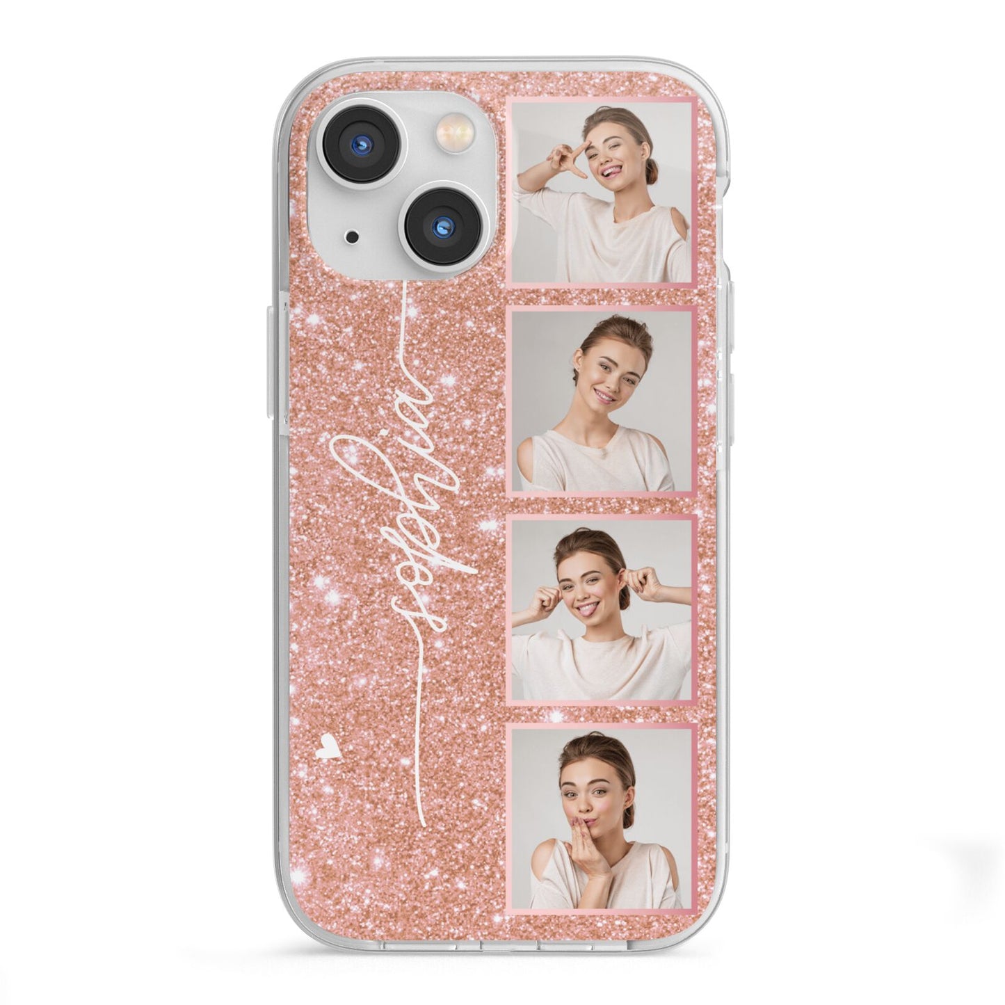 Custom Glitter Photo Strip iPhone 13 Mini TPU Impact Case with White Edges