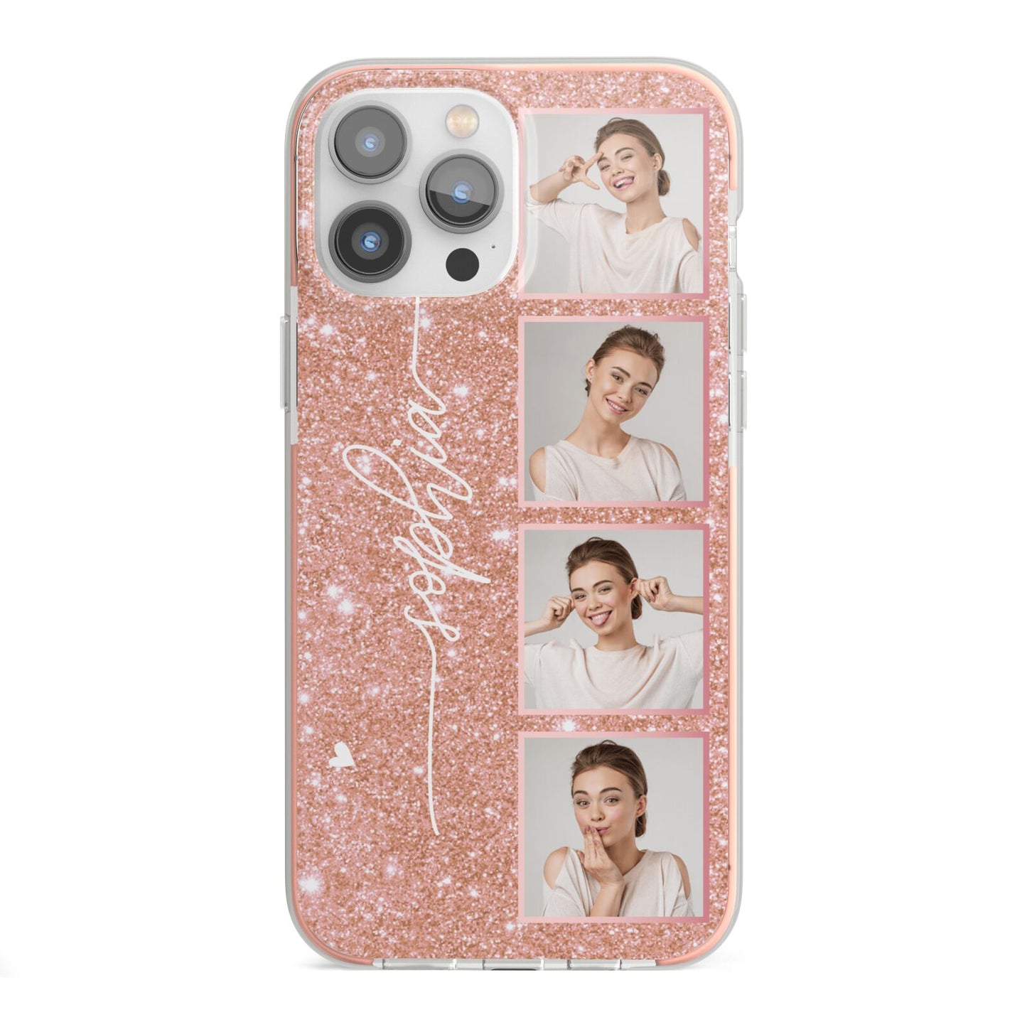 Custom Glitter Photo Strip iPhone 13 Pro Max TPU Impact Case with Pink Edges