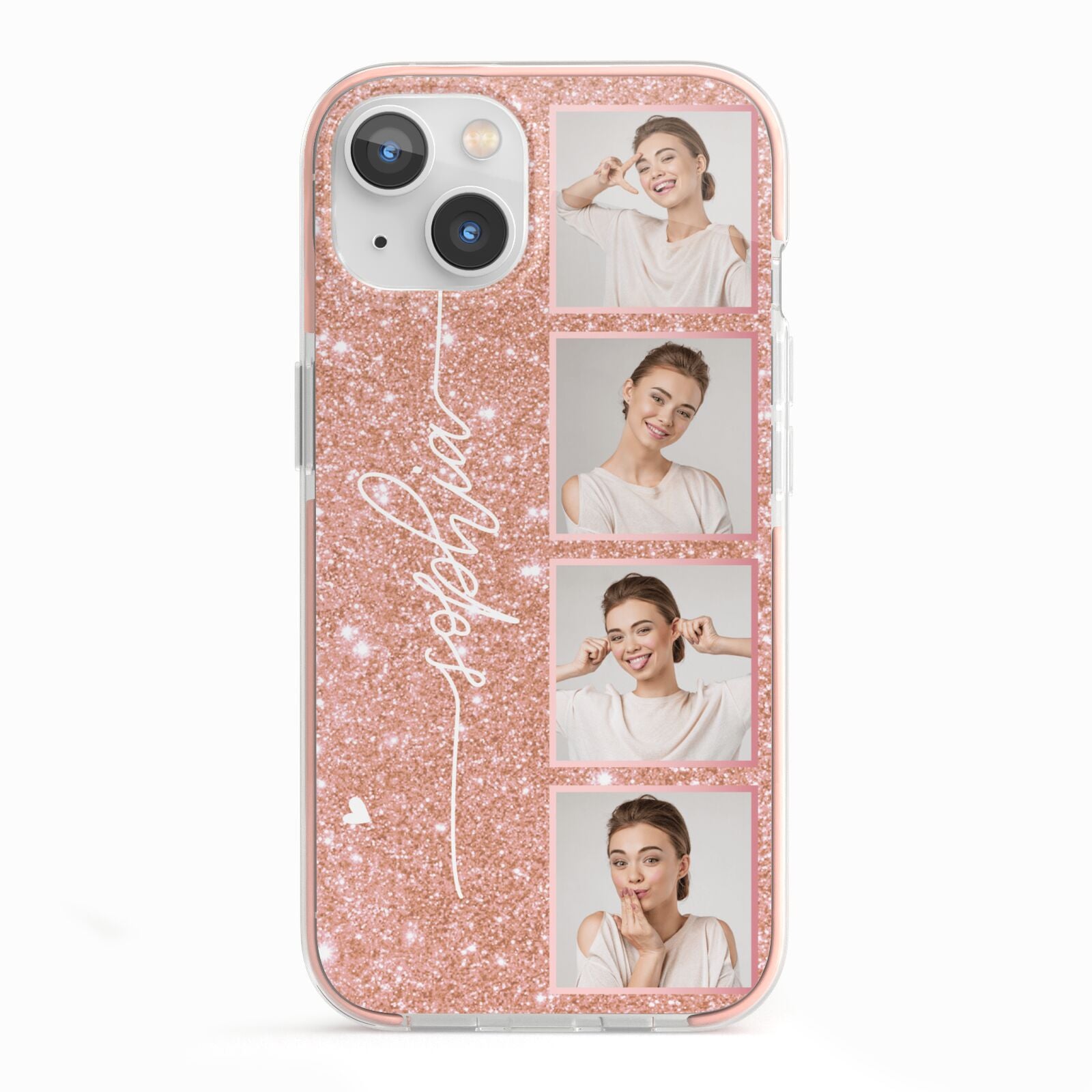 Custom Glitter Photo Strip iPhone 13 TPU Impact Case with Pink Edges