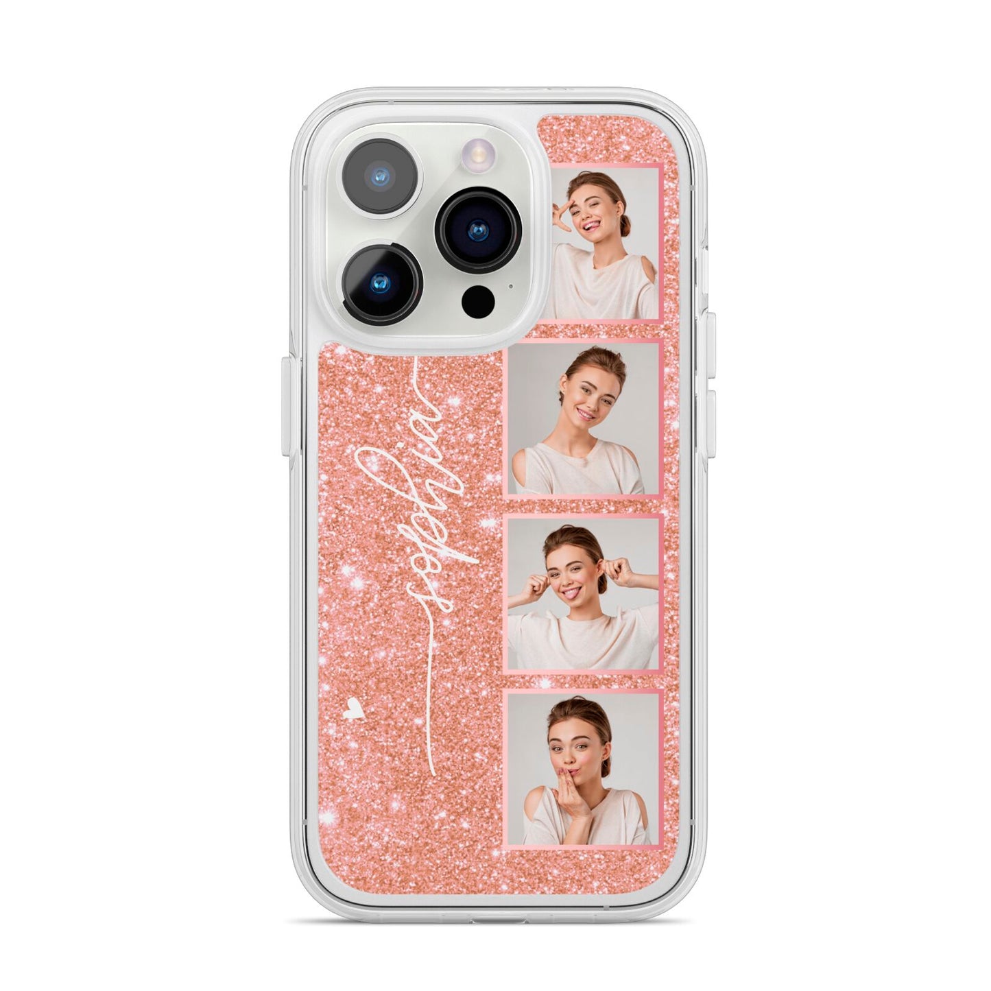 Custom Glitter Photo Strip iPhone 14 Pro Clear Tough Case Silver