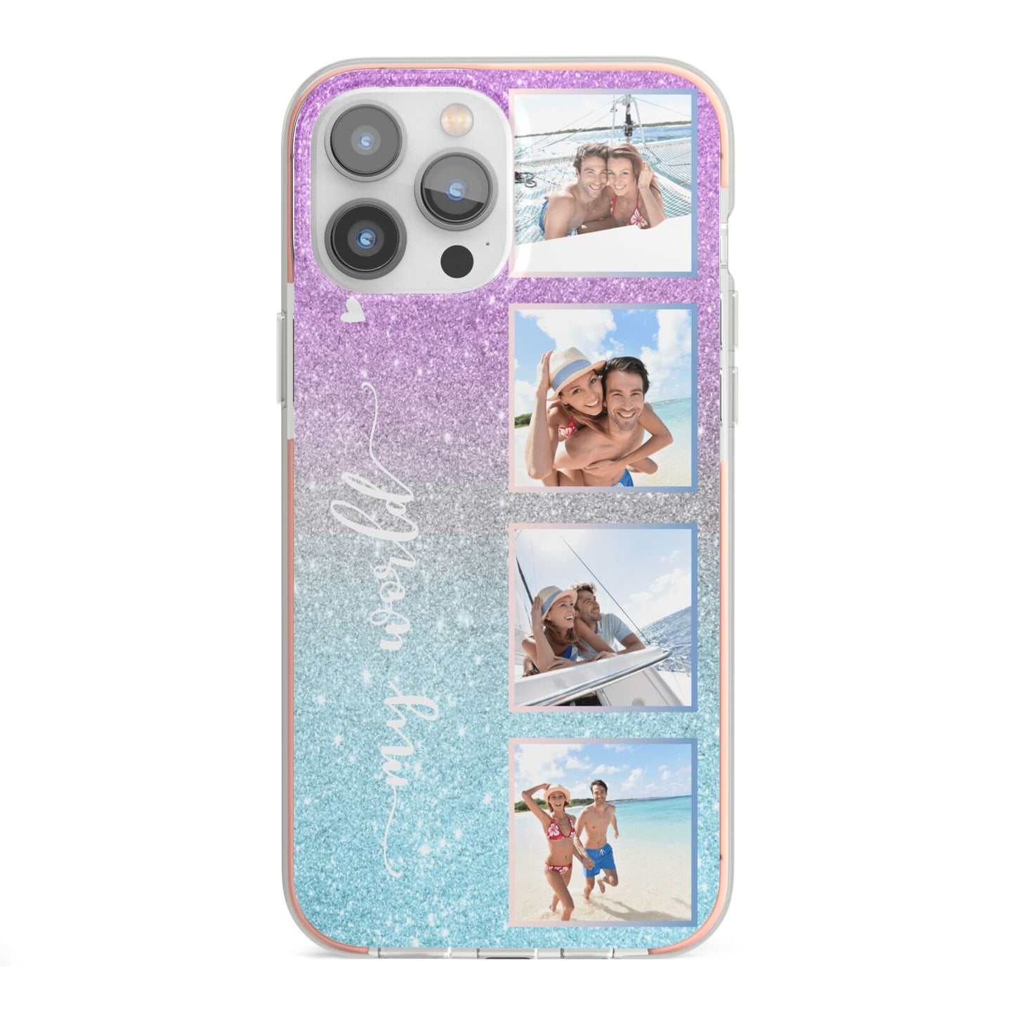 Custom Glitter Photo iPhone 13 Pro Max TPU Impact Case with Pink Edges