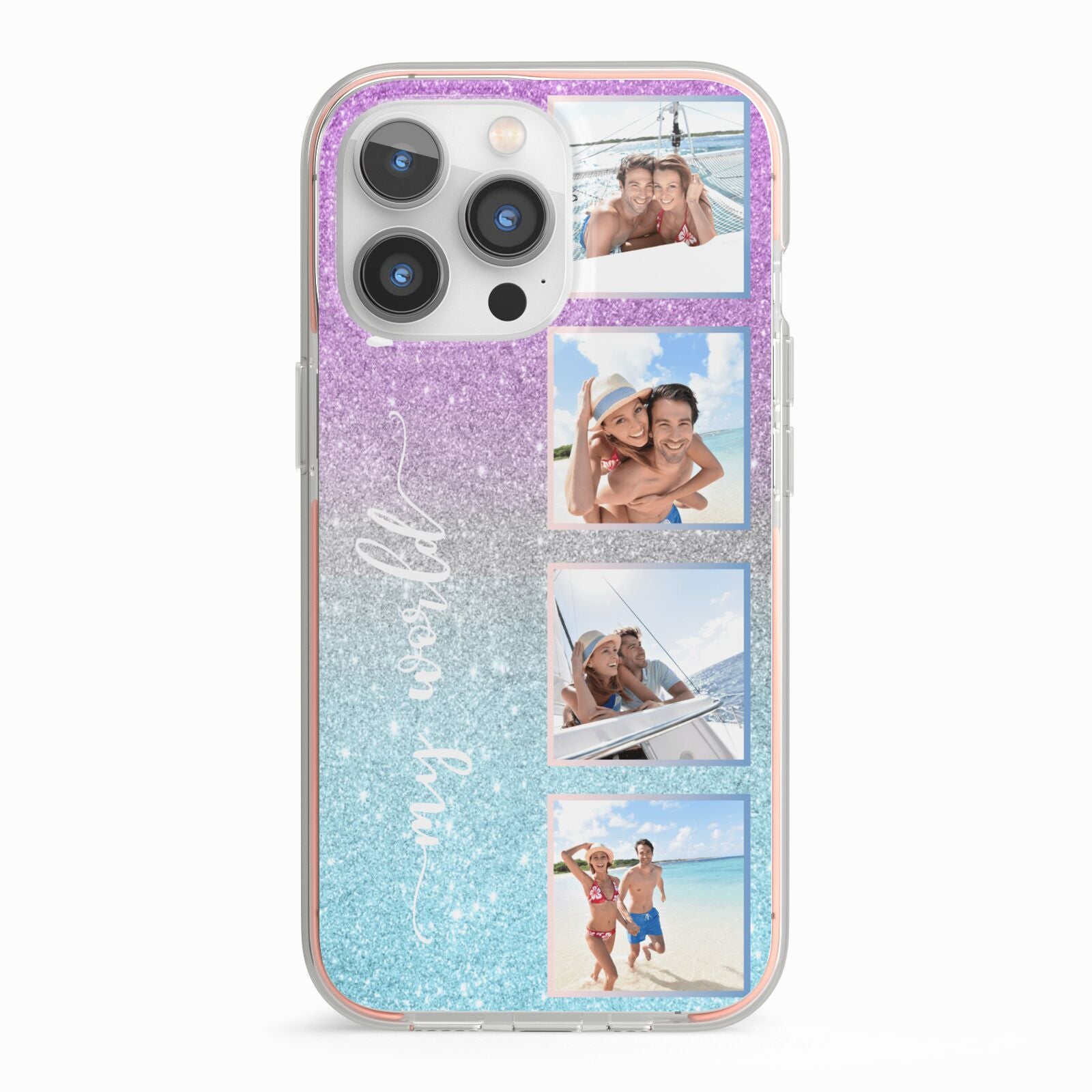 Custom Glitter Photo iPhone 13 Pro TPU Impact Case with Pink Edges