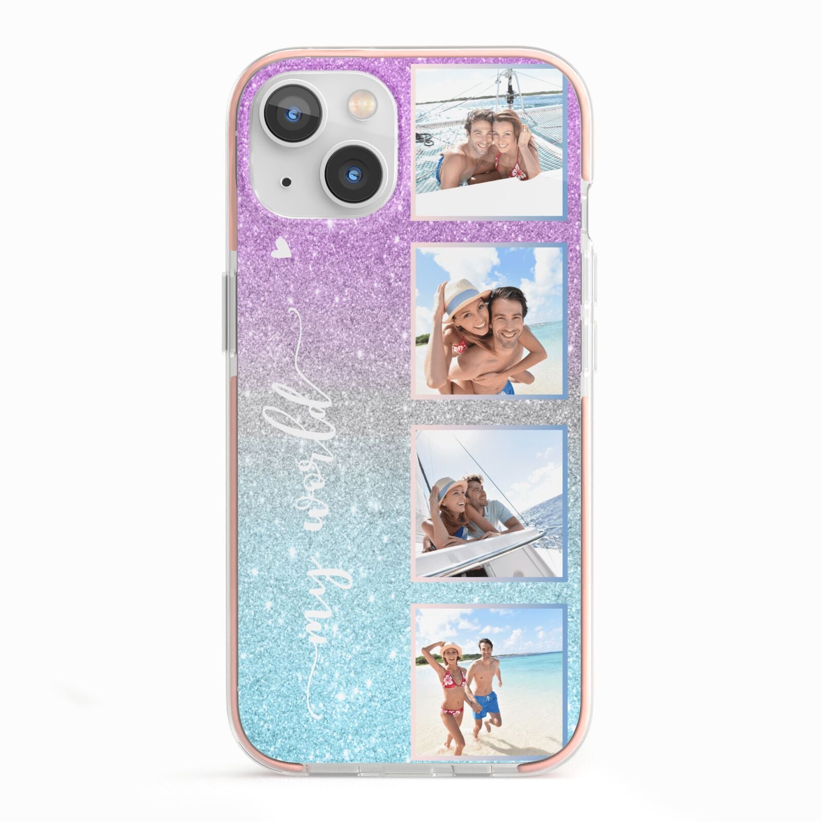 Custom Glitter Photo iPhone 13 TPU Impact Case with Pink Edges