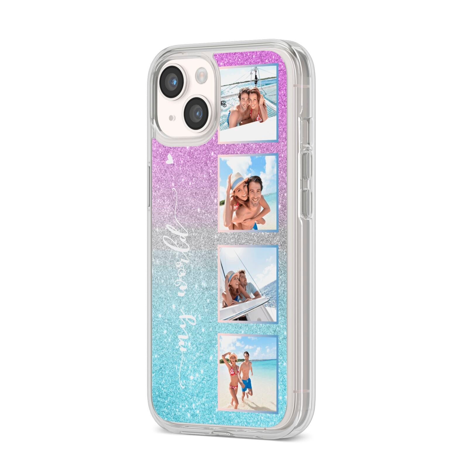 Custom Glitter Photo iPhone 14 Clear Tough Case Starlight Angled Image
