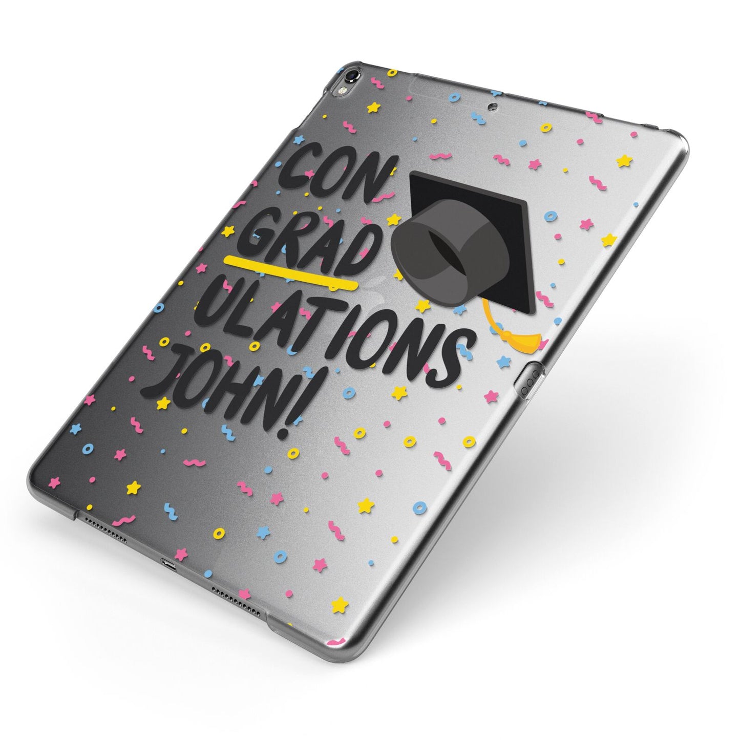 Custom Graduation Apple iPad Case on Grey iPad Side View