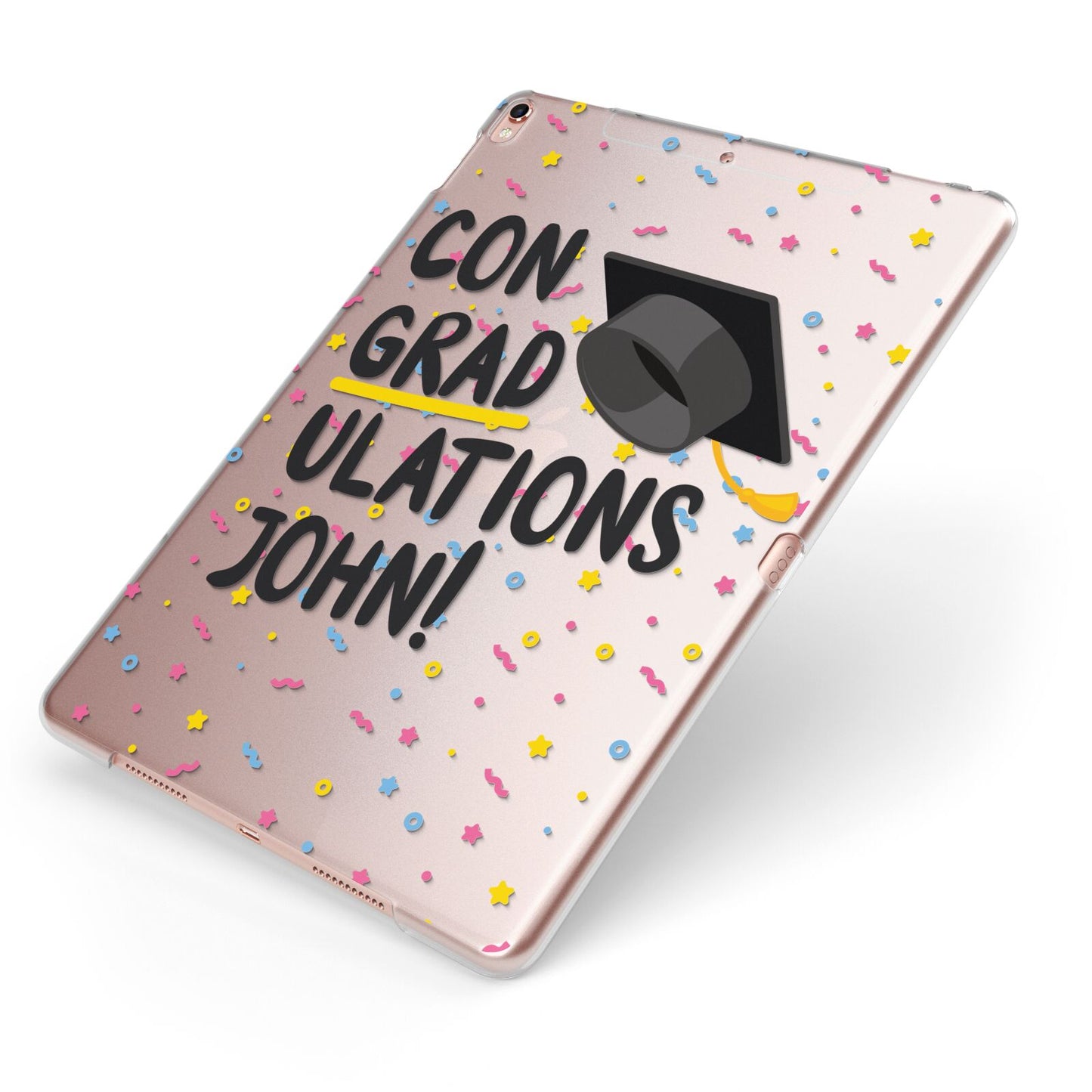 Custom Graduation Apple iPad Case on Rose Gold iPad Side View