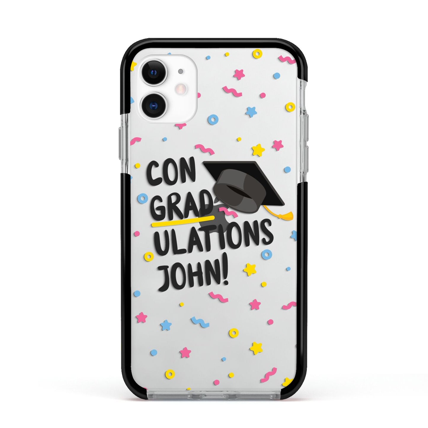 Custom Graduation Apple iPhone 11 in White with Black Impact Case