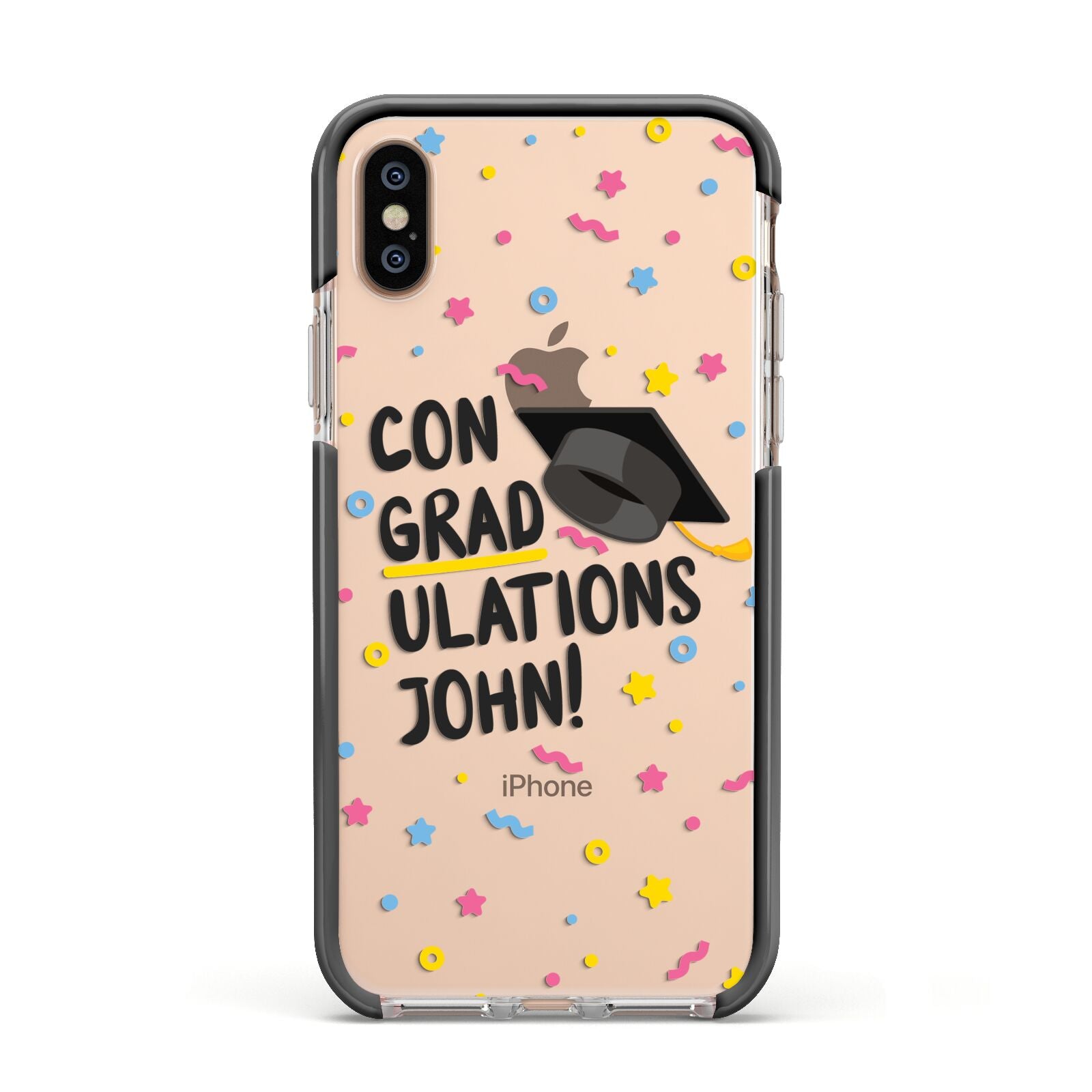Custom Graduation Apple iPhone Xs Impact Case Black Edge on Gold Phone