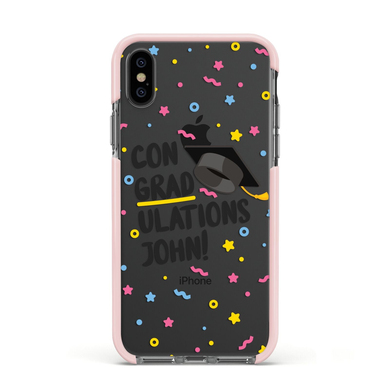 Custom Graduation Apple iPhone Xs Impact Case Pink Edge on Black Phone