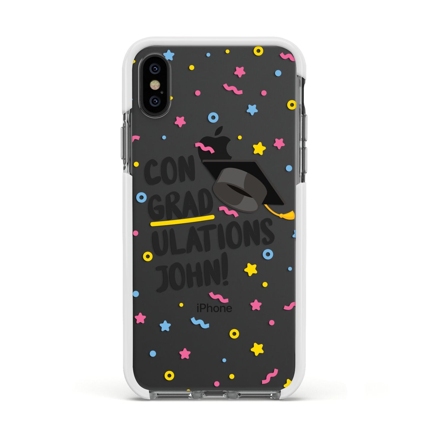 Custom Graduation Apple iPhone Xs Impact Case White Edge on Black Phone