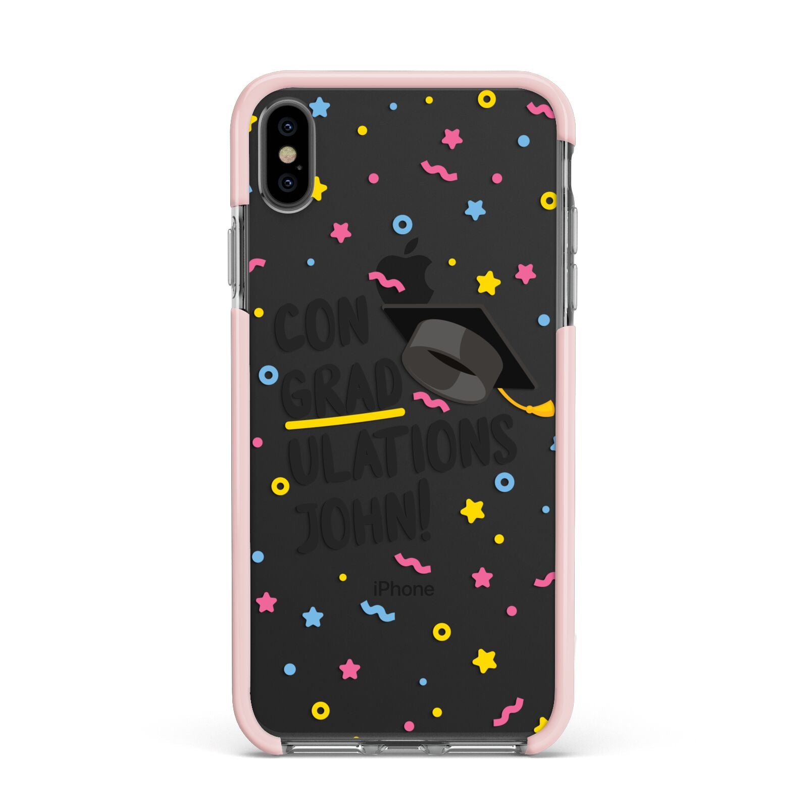 Custom Graduation Apple iPhone Xs Max Impact Case Pink Edge on Black Phone