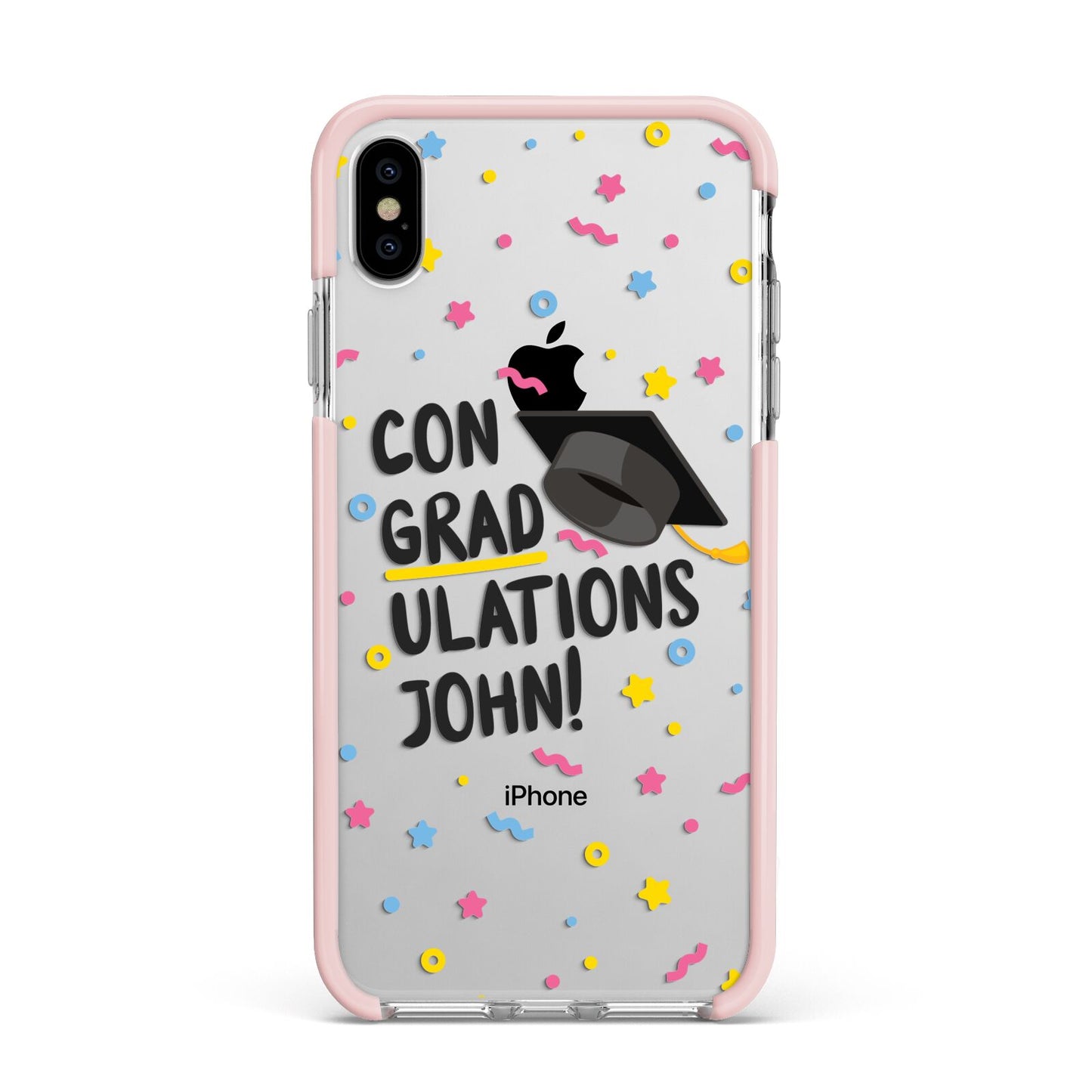 Custom Graduation Apple iPhone Xs Max Impact Case Pink Edge on Silver Phone