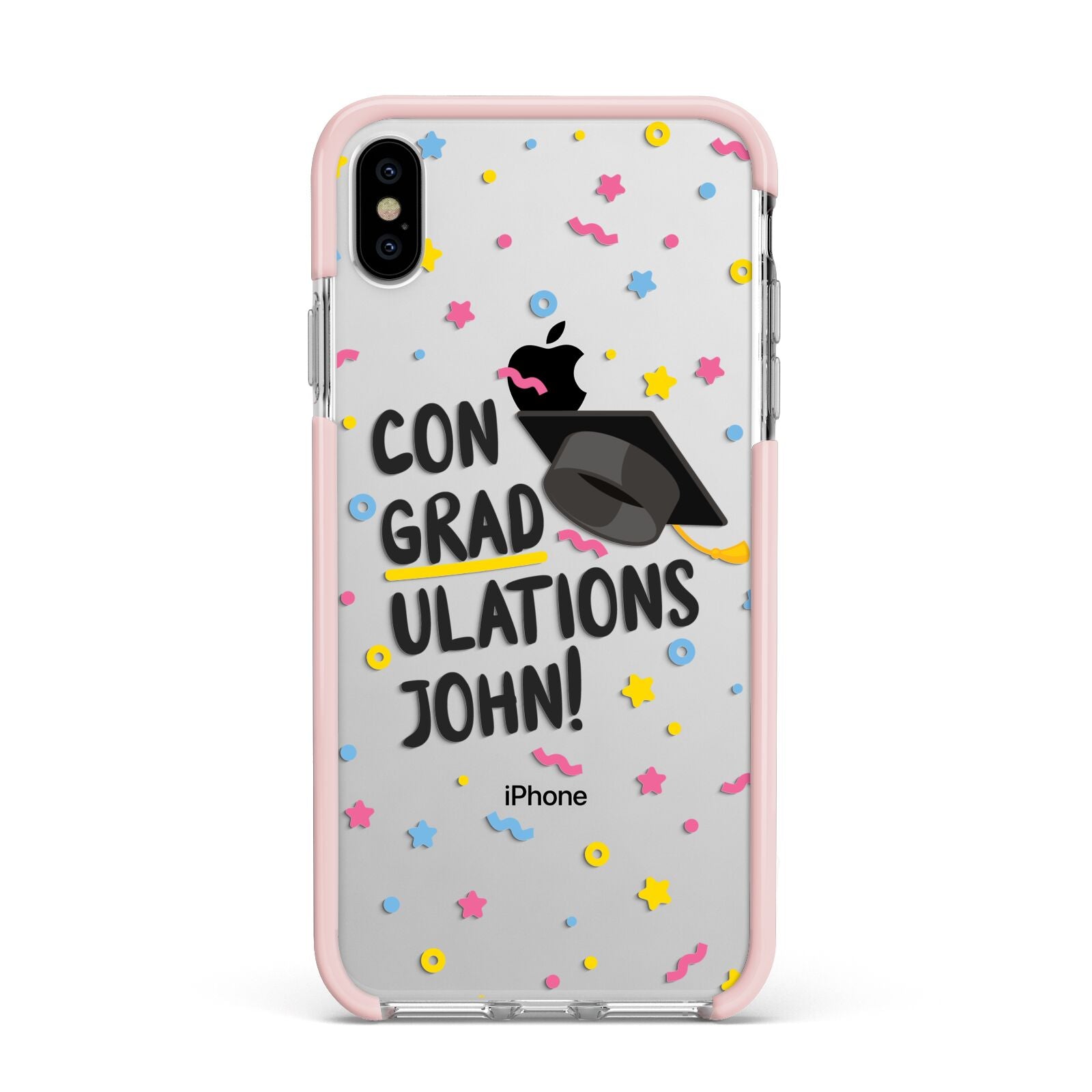 Custom Graduation Apple iPhone Xs Max Impact Case Pink Edge on Silver Phone