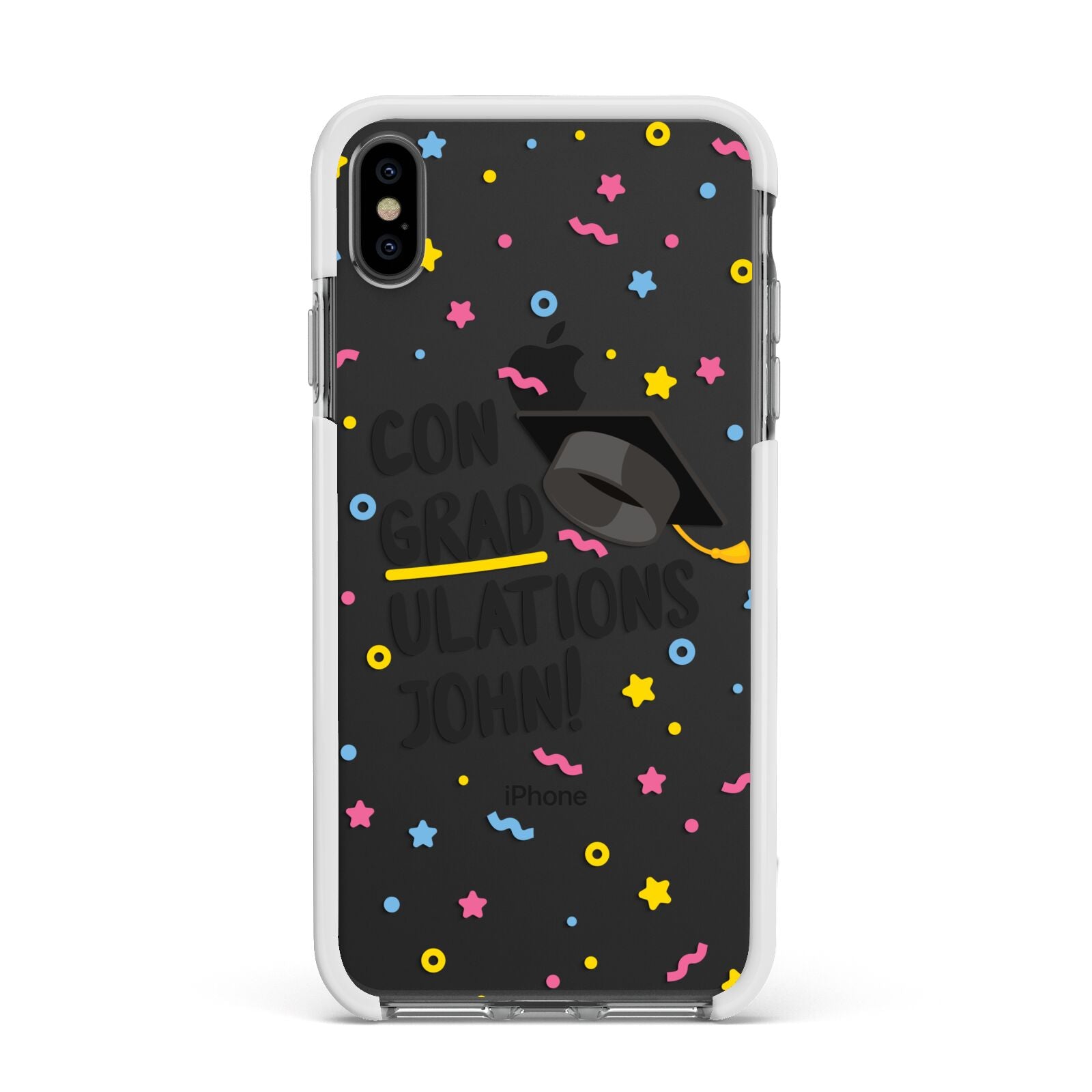 Custom Graduation Apple iPhone Xs Max Impact Case White Edge on Black Phone