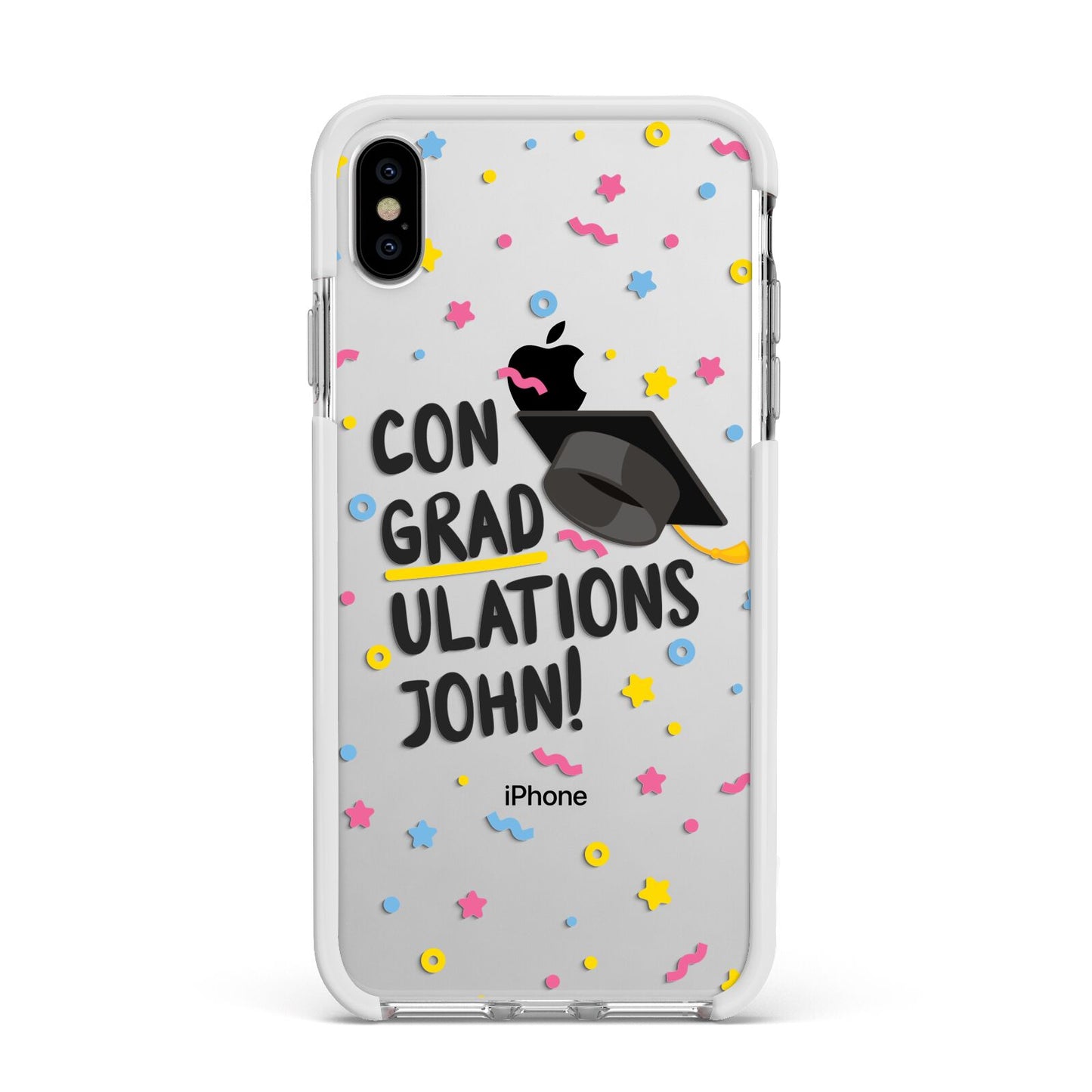 Custom Graduation Apple iPhone Xs Max Impact Case White Edge on Silver Phone