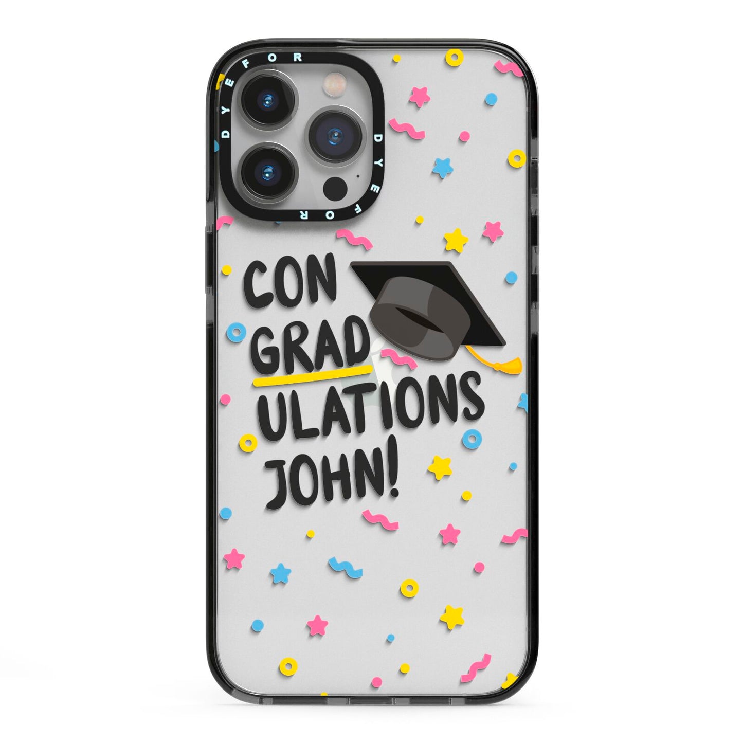 Custom Graduation iPhone 13 Pro Max Black Impact Case on Silver phone