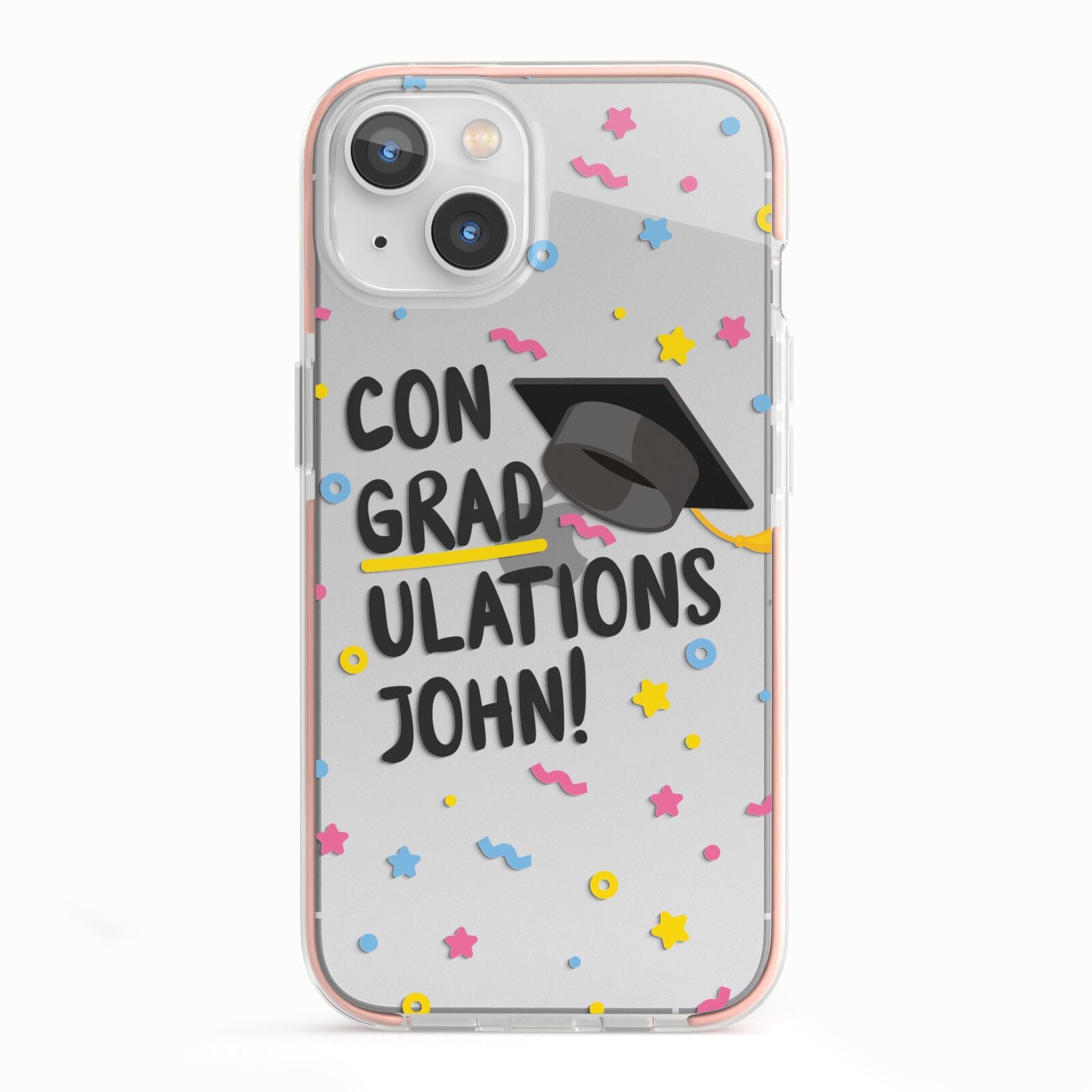 Custom Graduation iPhone 13 TPU Impact Case with Pink Edges