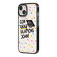 Custom Graduation iPhone 14 Black Impact Case Side Angle on Silver phone