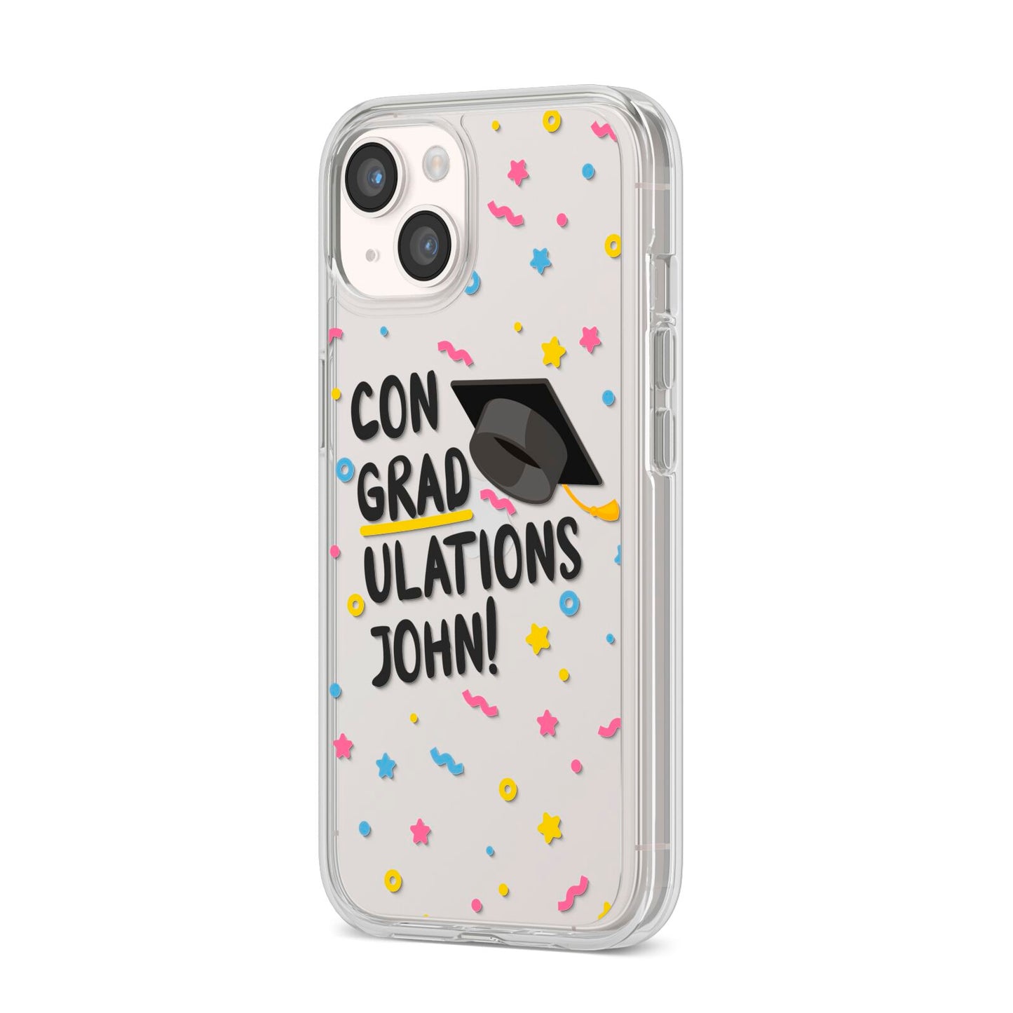 Custom Graduation iPhone 14 Clear Tough Case Starlight Angled Image