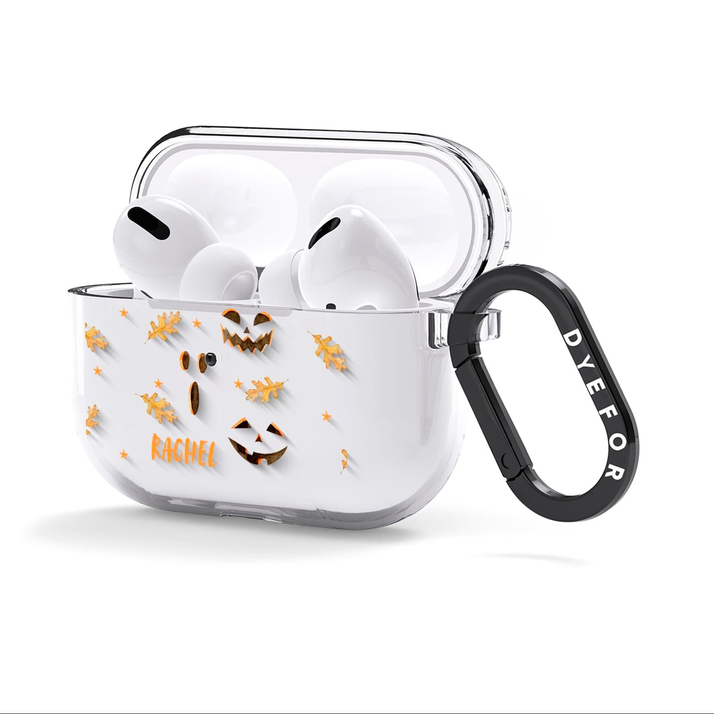 Custom Halloween Pumpkin Face AirPods Clear Case 3rd Gen Side Image