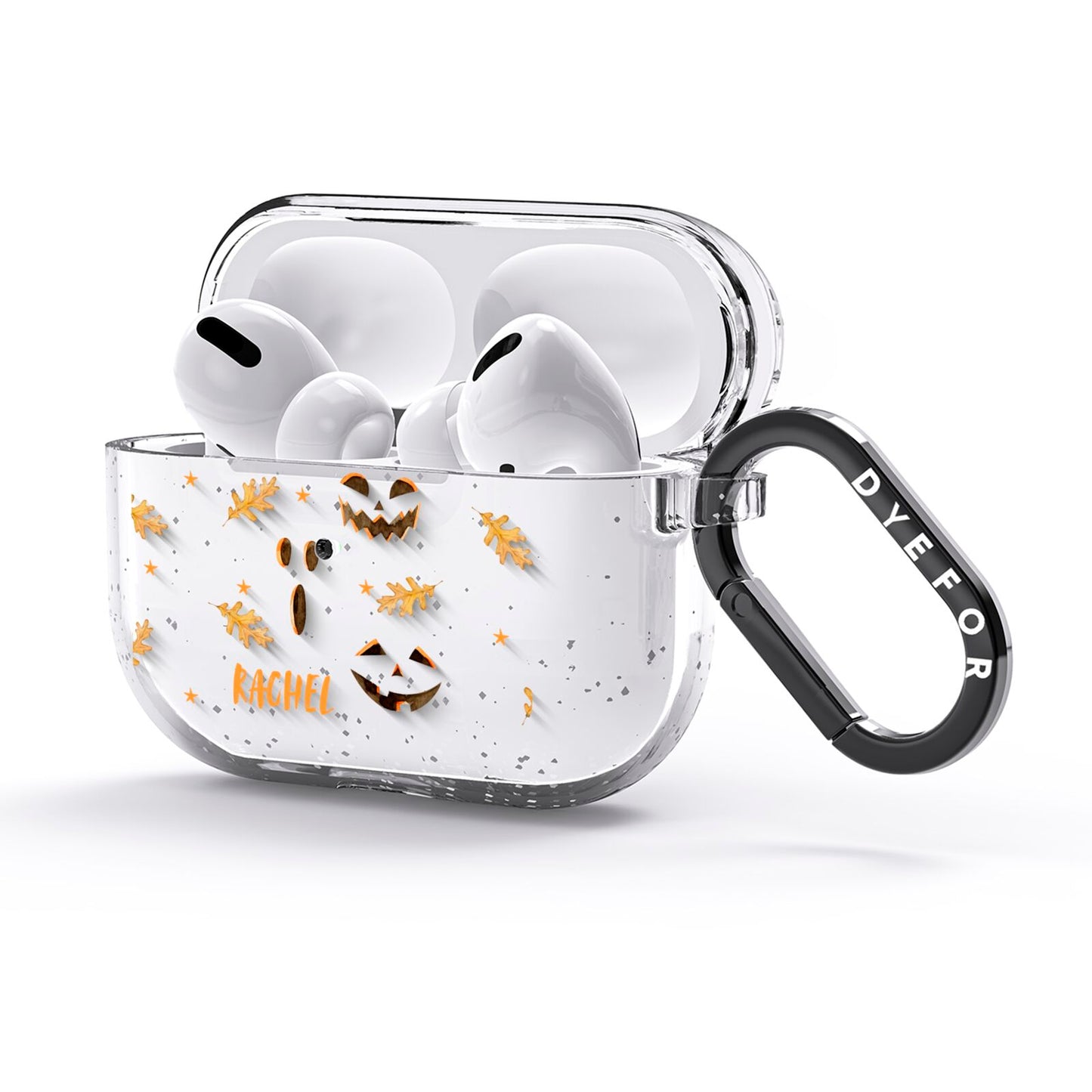 Custom Halloween Pumpkin Face AirPods Glitter Case 3rd Gen Side Image