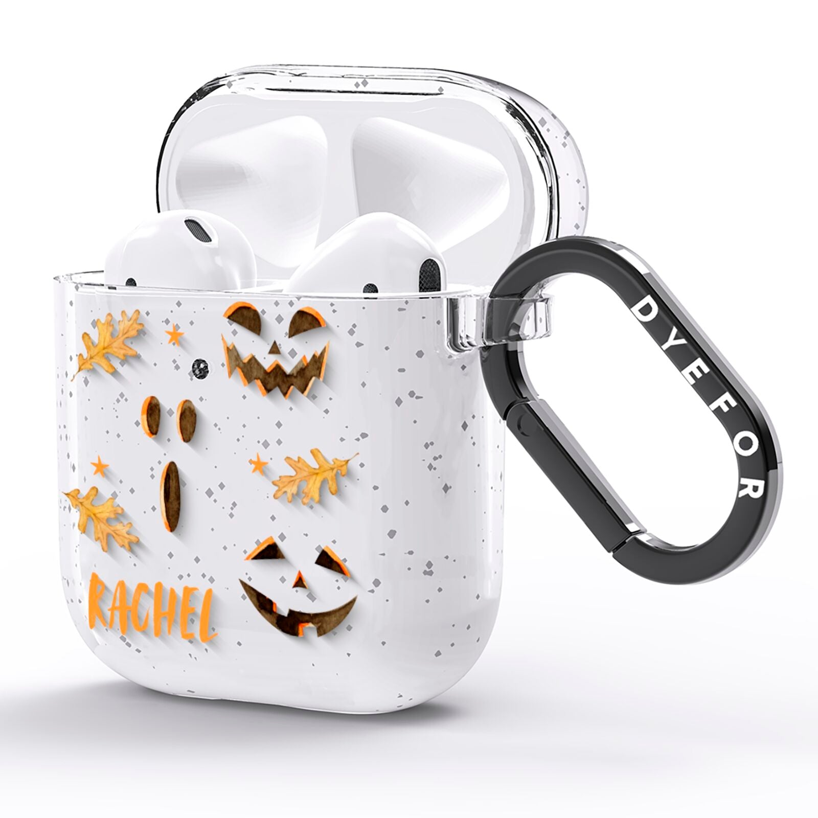 Custom Halloween Pumpkin Face AirPods Glitter Case Side Image