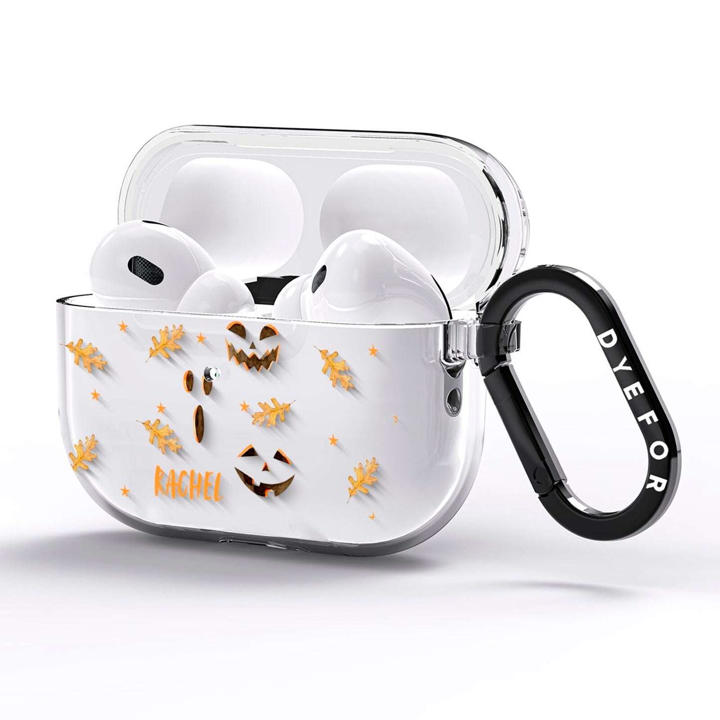 Custom Halloween Pumpkin Face AirPods Pro Clear Case Side Image