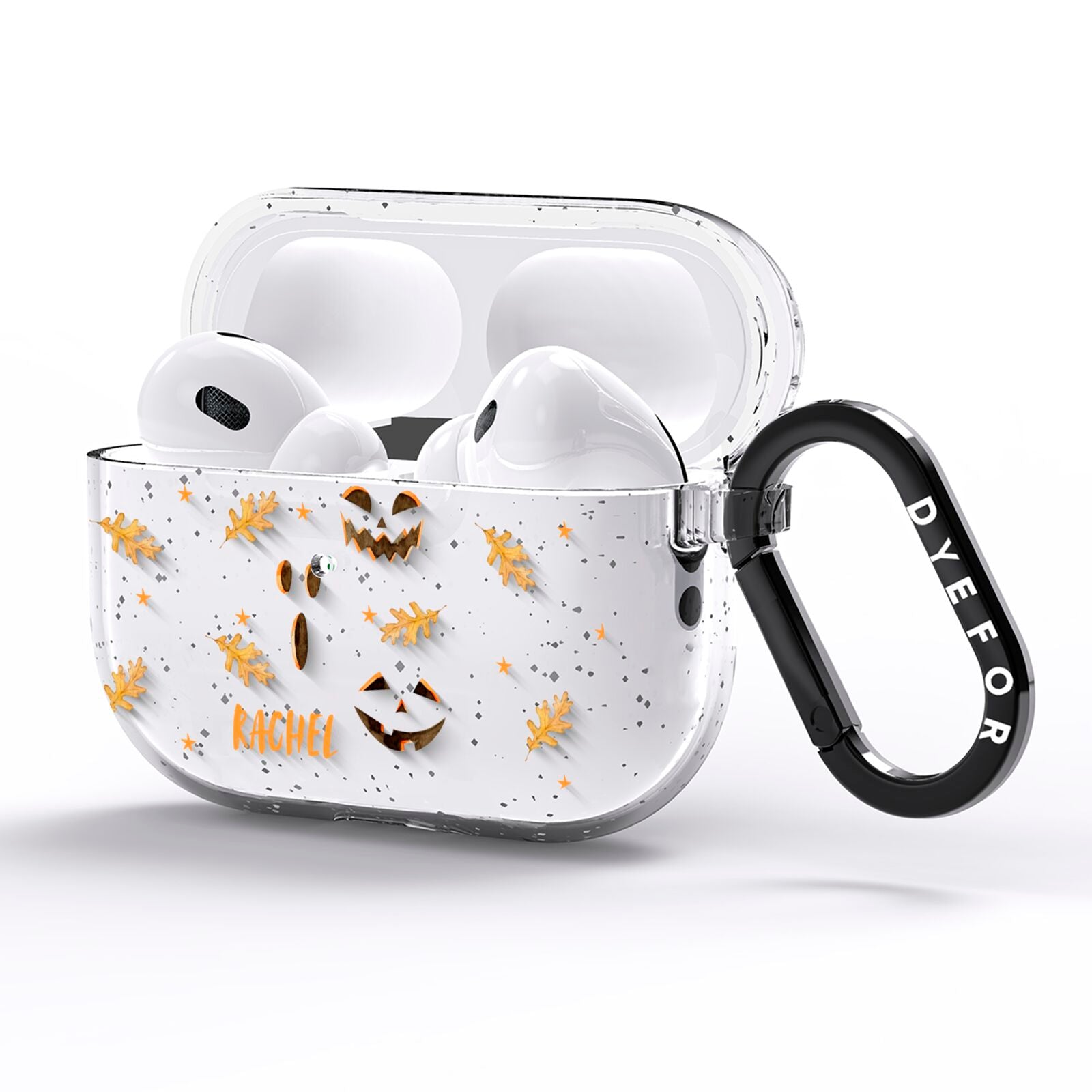 Custom Halloween Pumpkin Face AirPods Pro Glitter Case Side Image