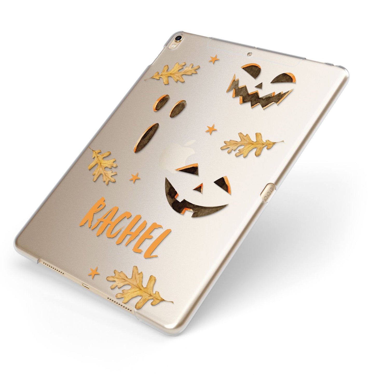 Custom Halloween Pumpkin Face Apple iPad Case on Gold iPad Side View