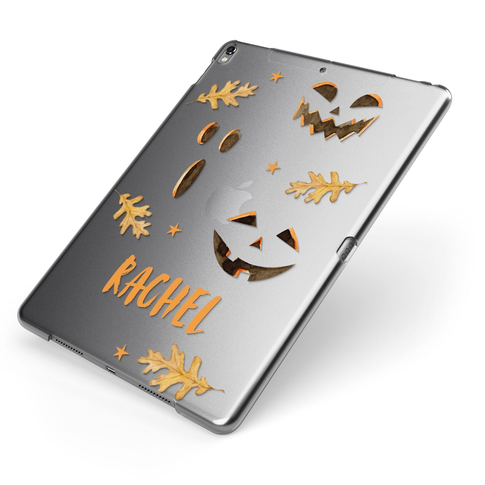 Custom Halloween Pumpkin Face Apple iPad Case on Grey iPad Side View