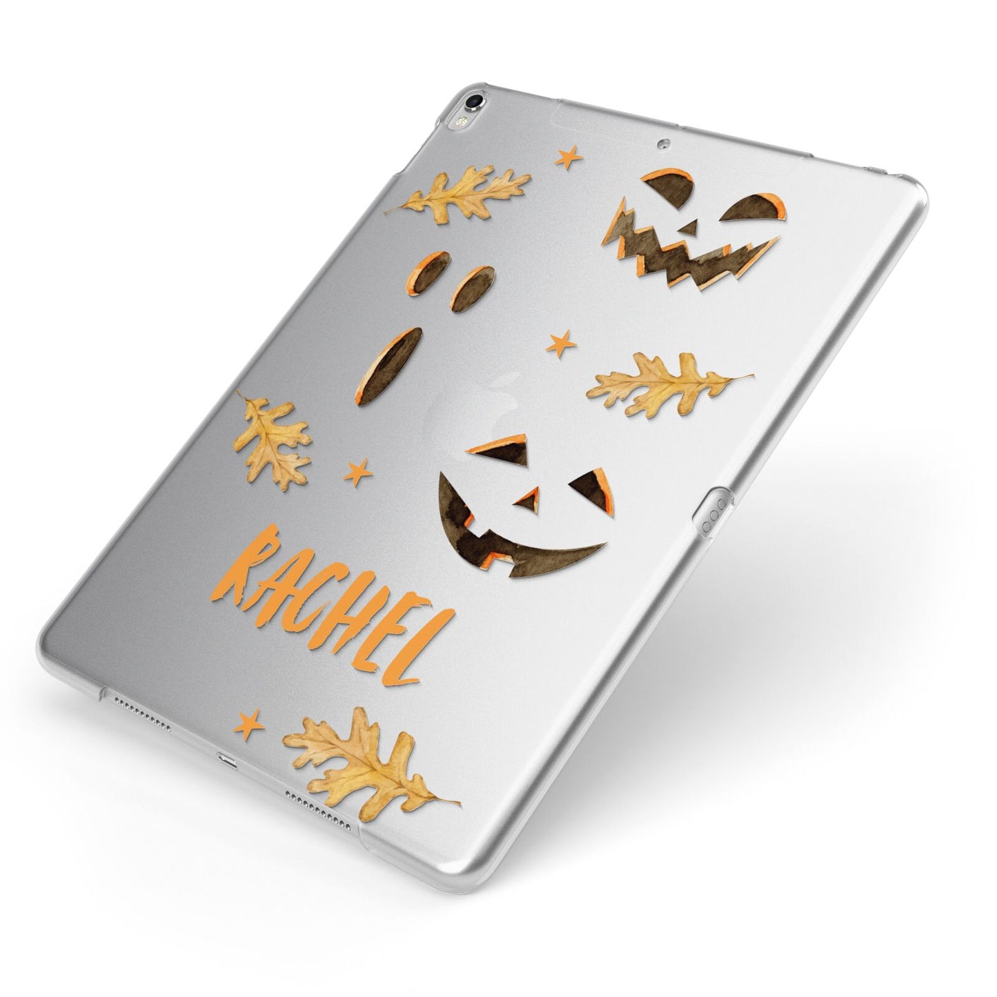 Custom Halloween Pumpkin Face Apple iPad Case on Silver iPad Side View