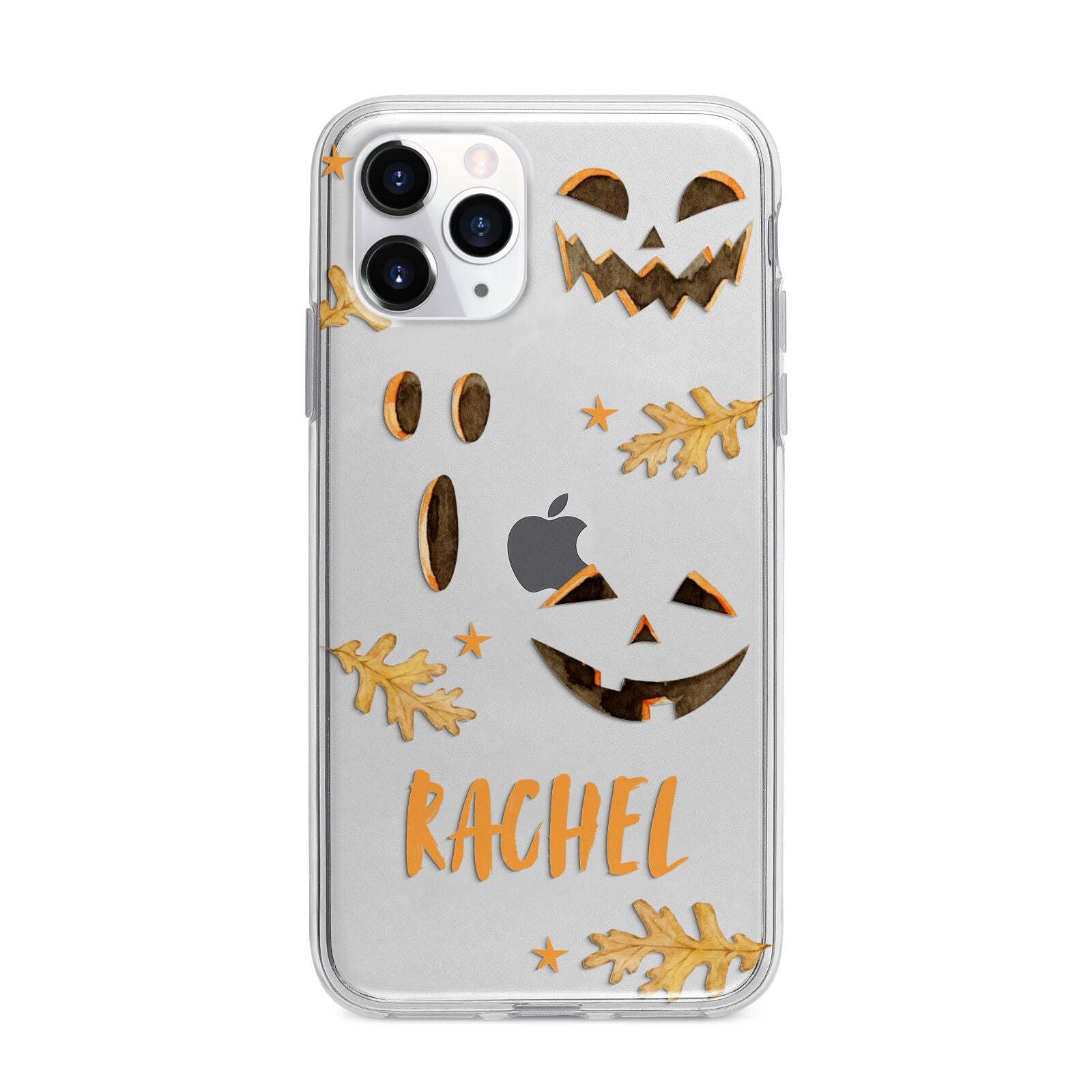 Custom Halloween Pumpkin Face Apple iPhone 11 Pro in Silver with Bumper Case