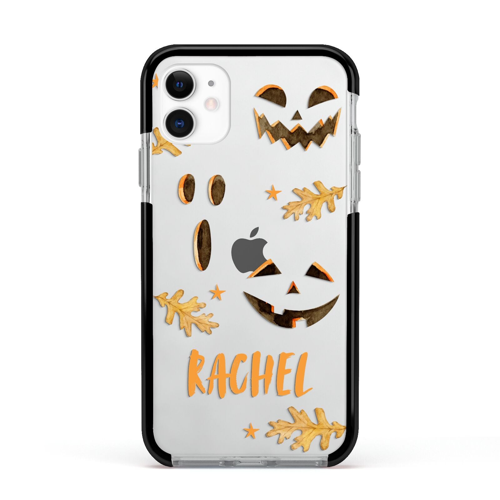 Custom Halloween Pumpkin Face Apple iPhone 11 in White with Black Impact Case