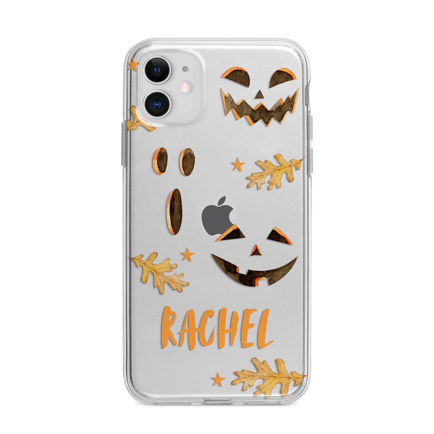 Custom Halloween Pumpkin Face Apple iPhone 11 in White with Bumper Case