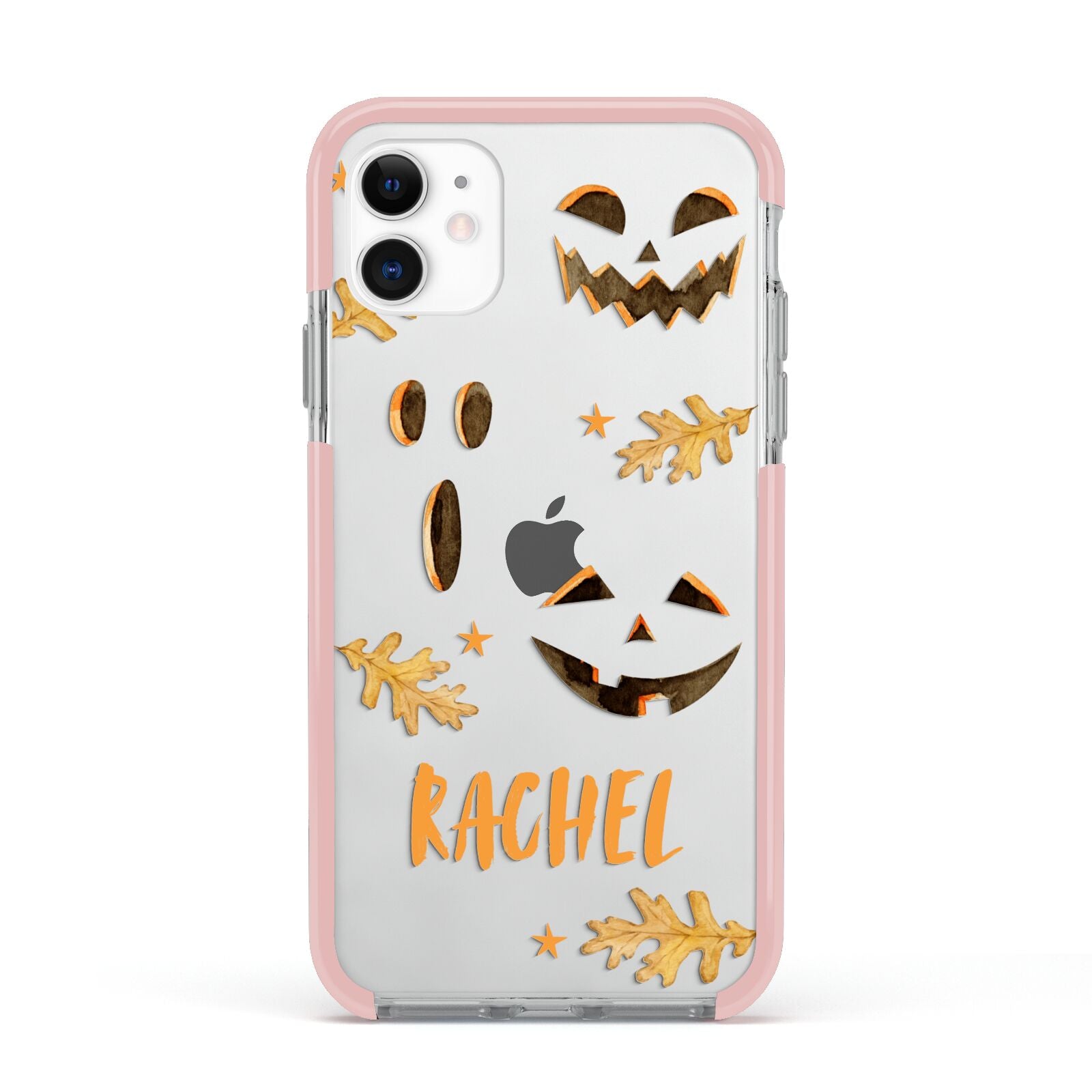 Custom Halloween Pumpkin Face Apple iPhone 11 in White with Pink Impact Case