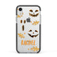 Custom Halloween Pumpkin Face Apple iPhone XR Impact Case Black Edge on Silver Phone