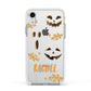 Custom Halloween Pumpkin Face Apple iPhone XR Impact Case White Edge on Silver Phone