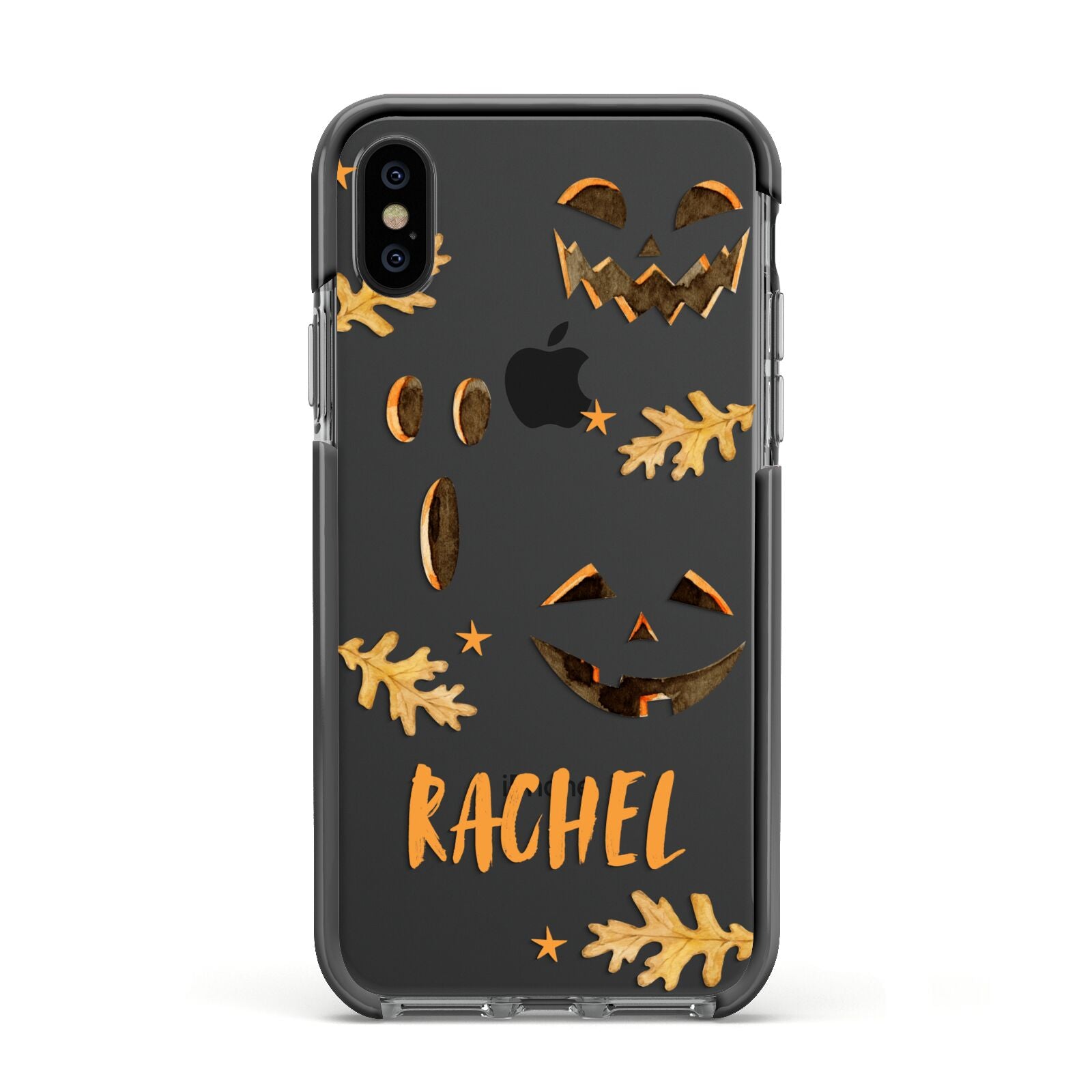 Custom Halloween Pumpkin Face Apple iPhone Xs Impact Case Black Edge on Black Phone