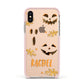 Custom Halloween Pumpkin Face Apple iPhone Xs Impact Case Pink Edge on Gold Phone