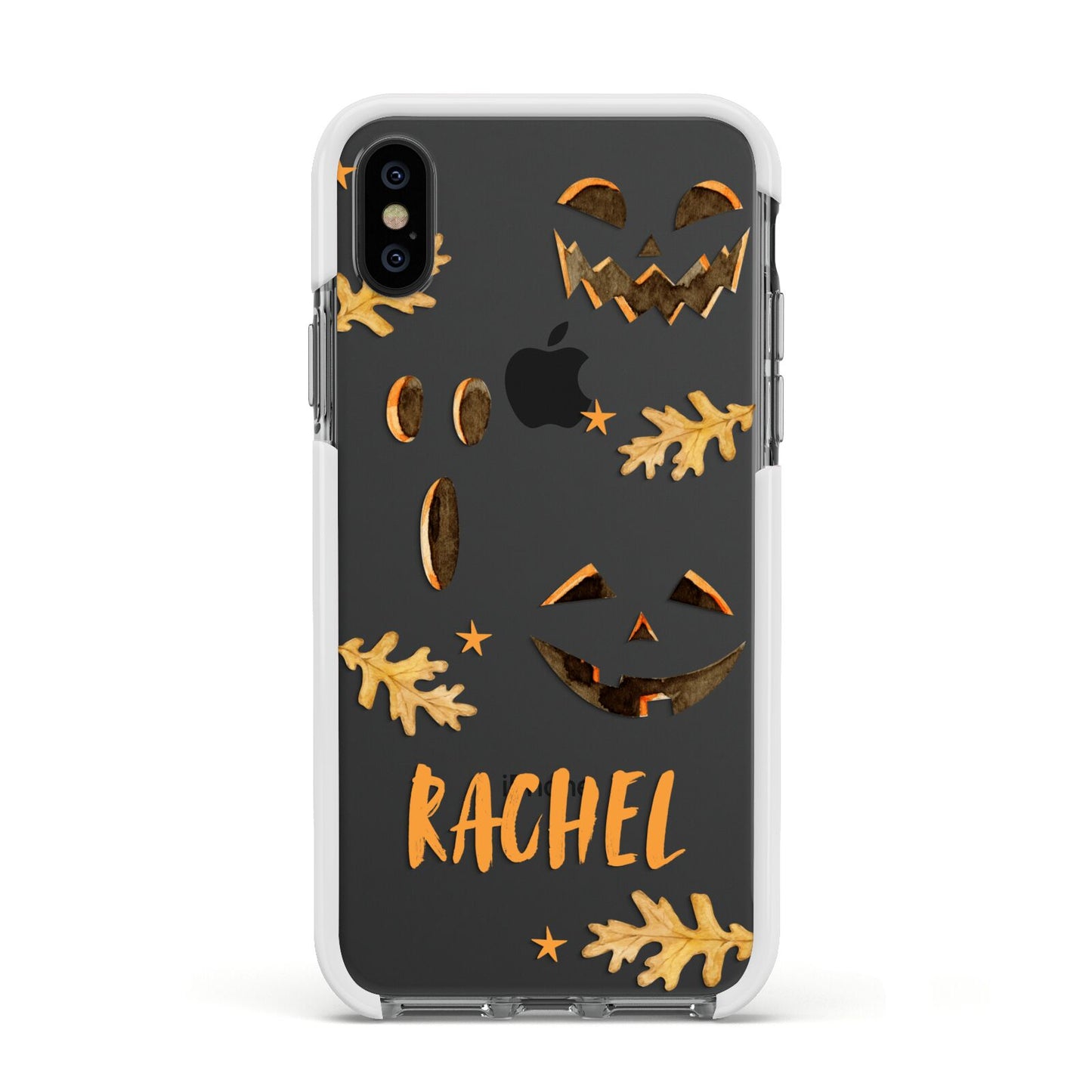 Custom Halloween Pumpkin Face Apple iPhone Xs Impact Case White Edge on Black Phone