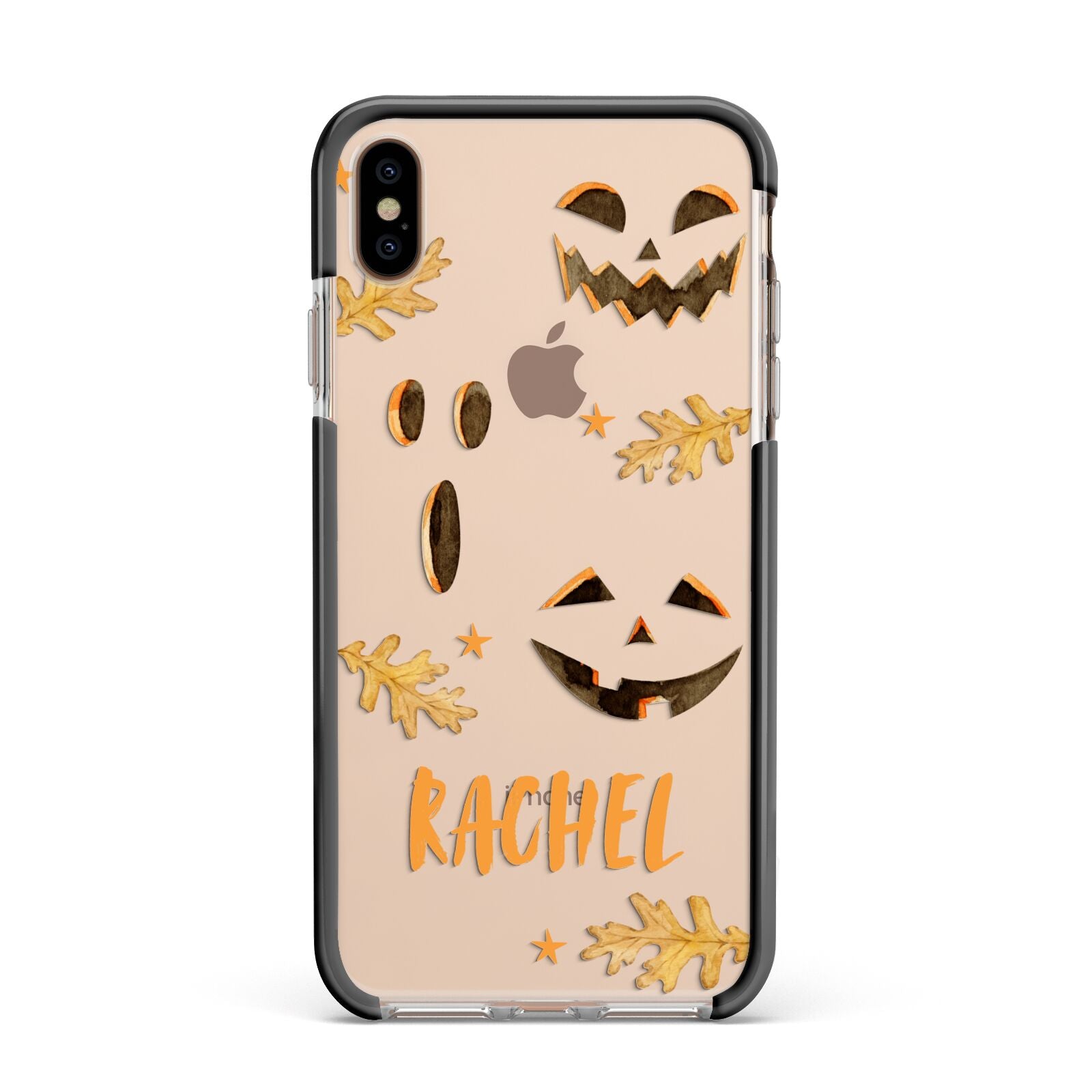 Custom Halloween Pumpkin Face Apple iPhone Xs Max Impact Case Black Edge on Gold Phone