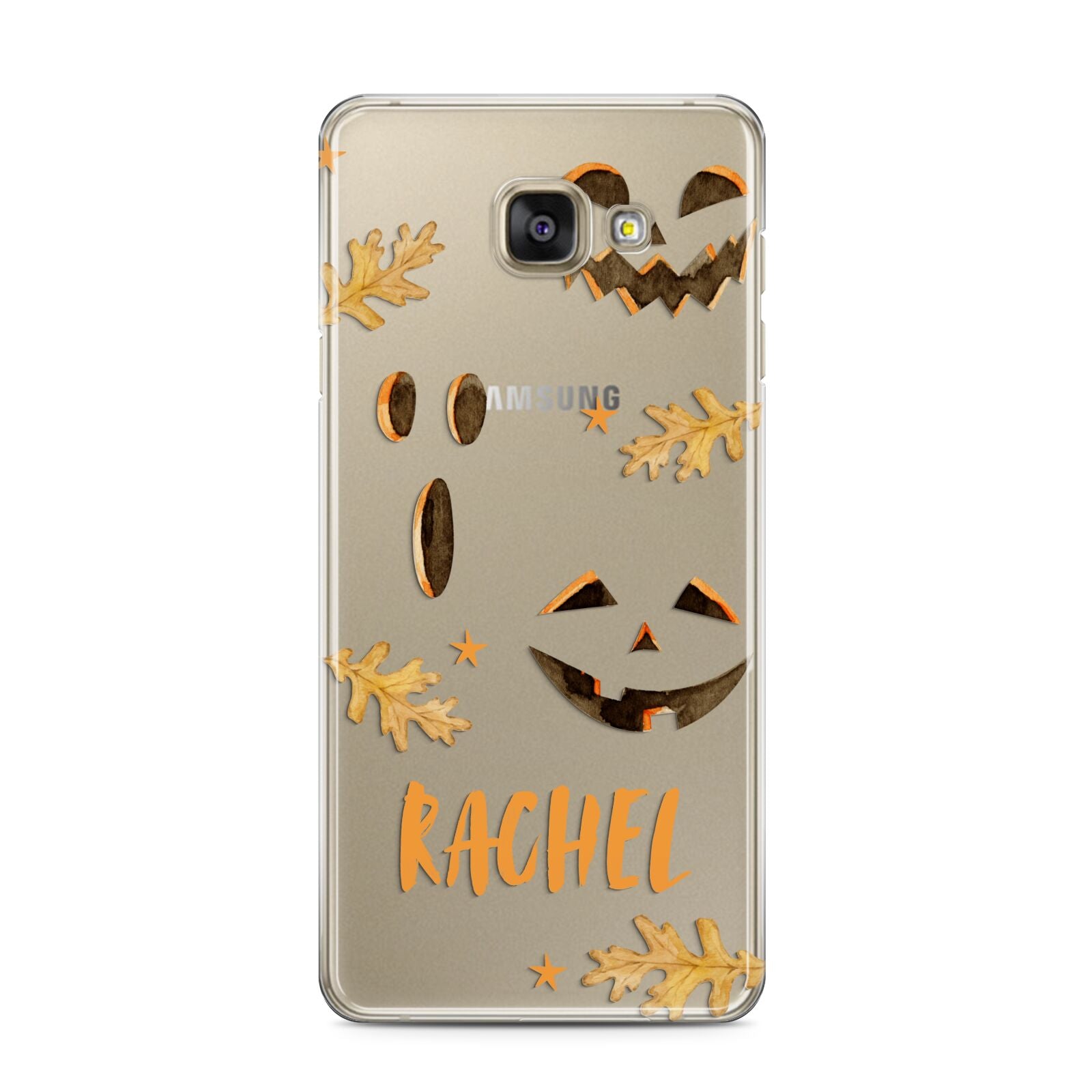 Custom Halloween Pumpkin Face Samsung Galaxy A3 2016 Case on gold phone