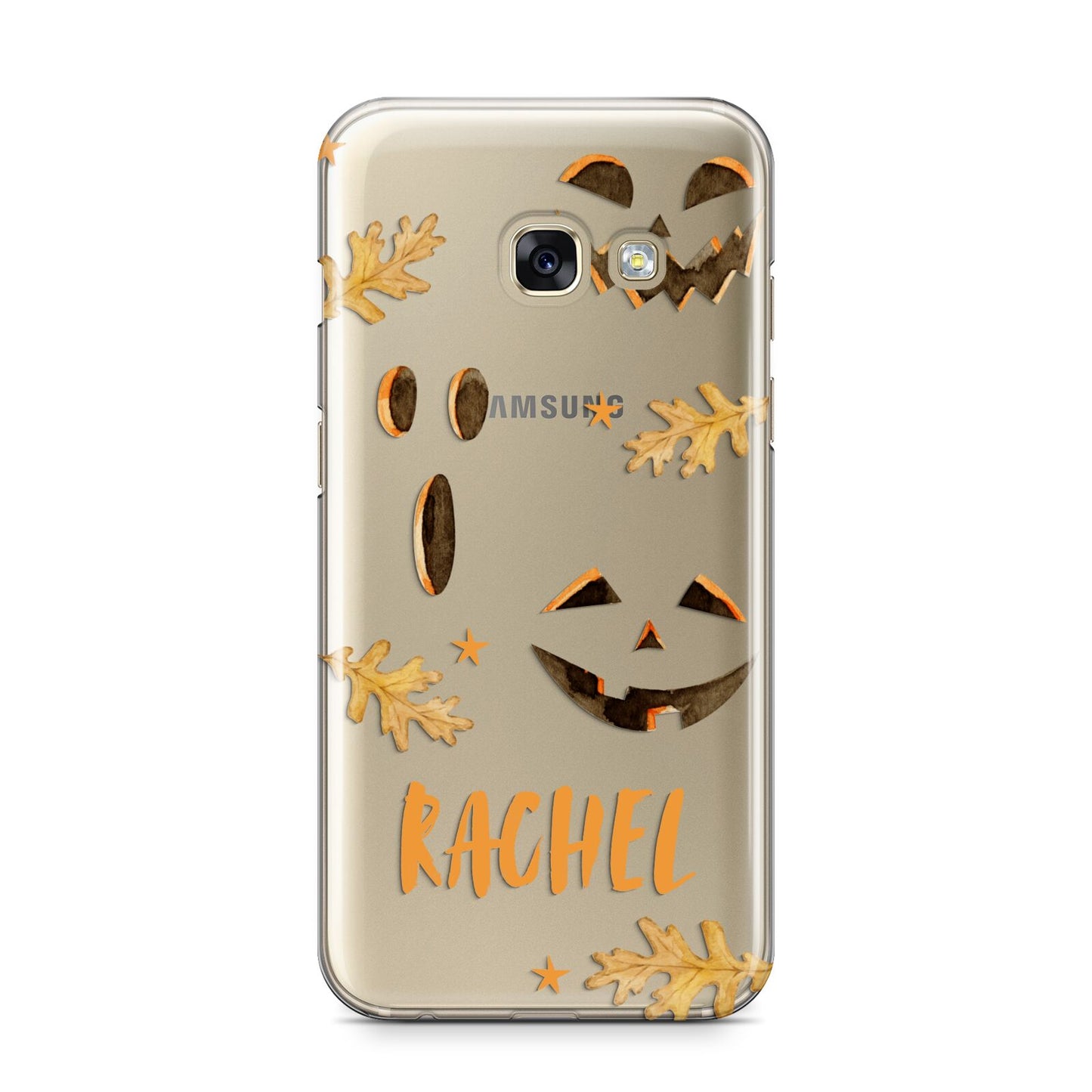 Custom Halloween Pumpkin Face Samsung Galaxy A3 2017 Case on gold phone