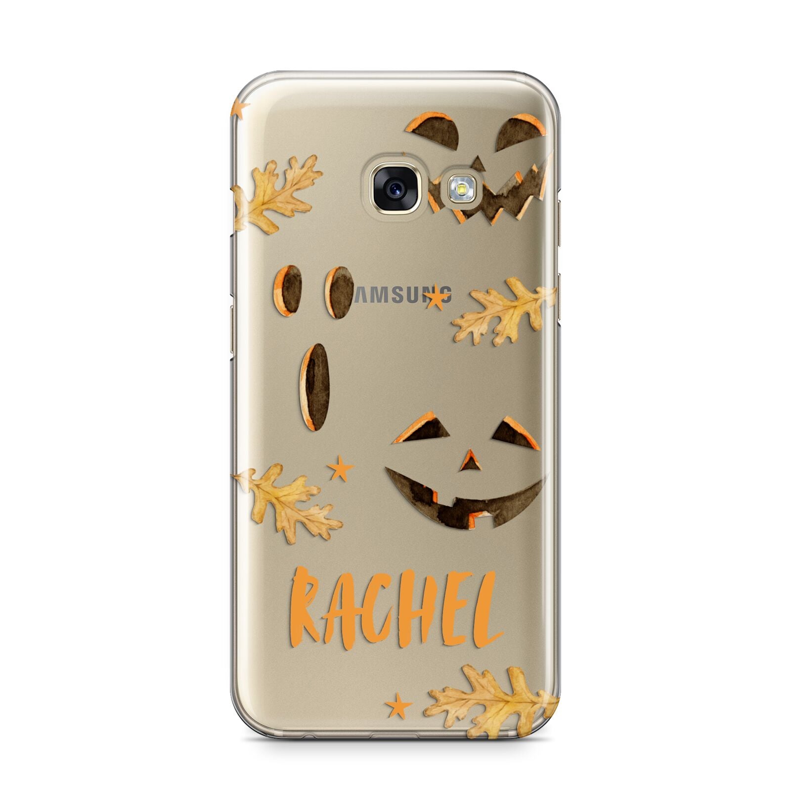 Custom Halloween Pumpkin Face Samsung Galaxy A3 2017 Case on gold phone
