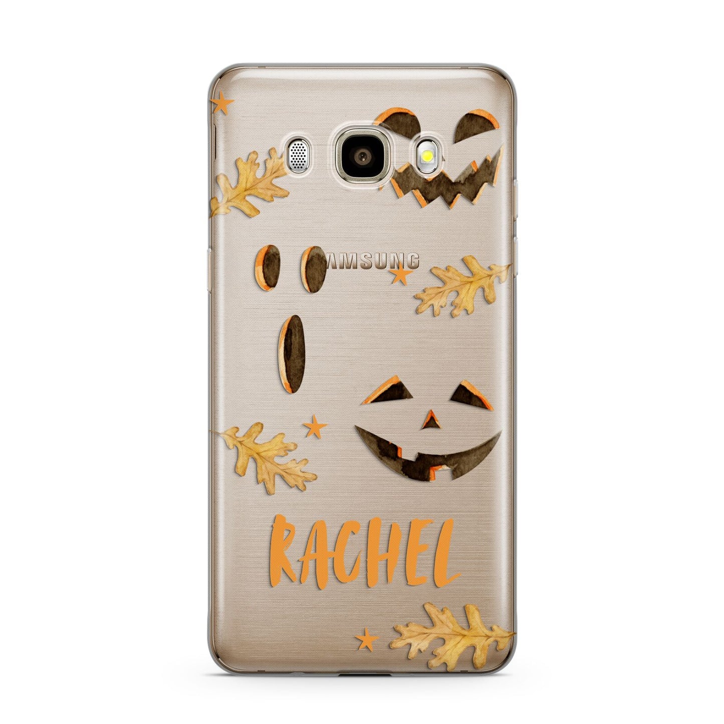Custom Halloween Pumpkin Face Samsung Galaxy J7 2016 Case on gold phone