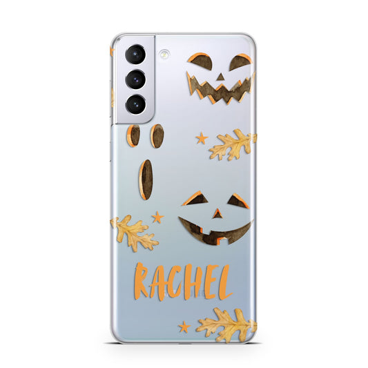 Custom Halloween Pumpkin Face Samsung S21 Plus Phone Case