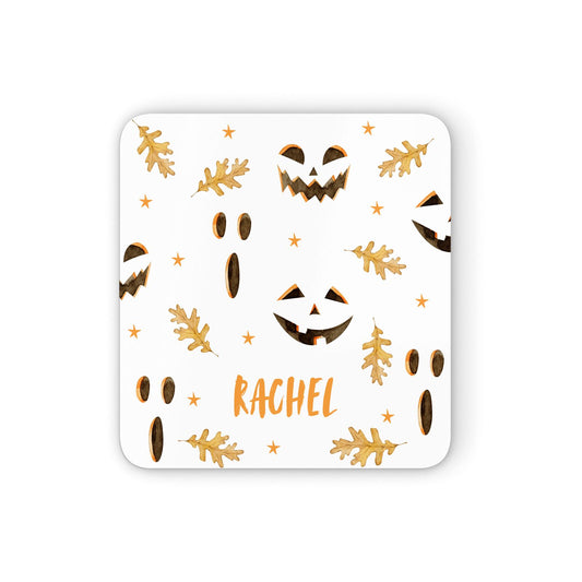 Custom Halloween Pumpkin Face Square Coaster