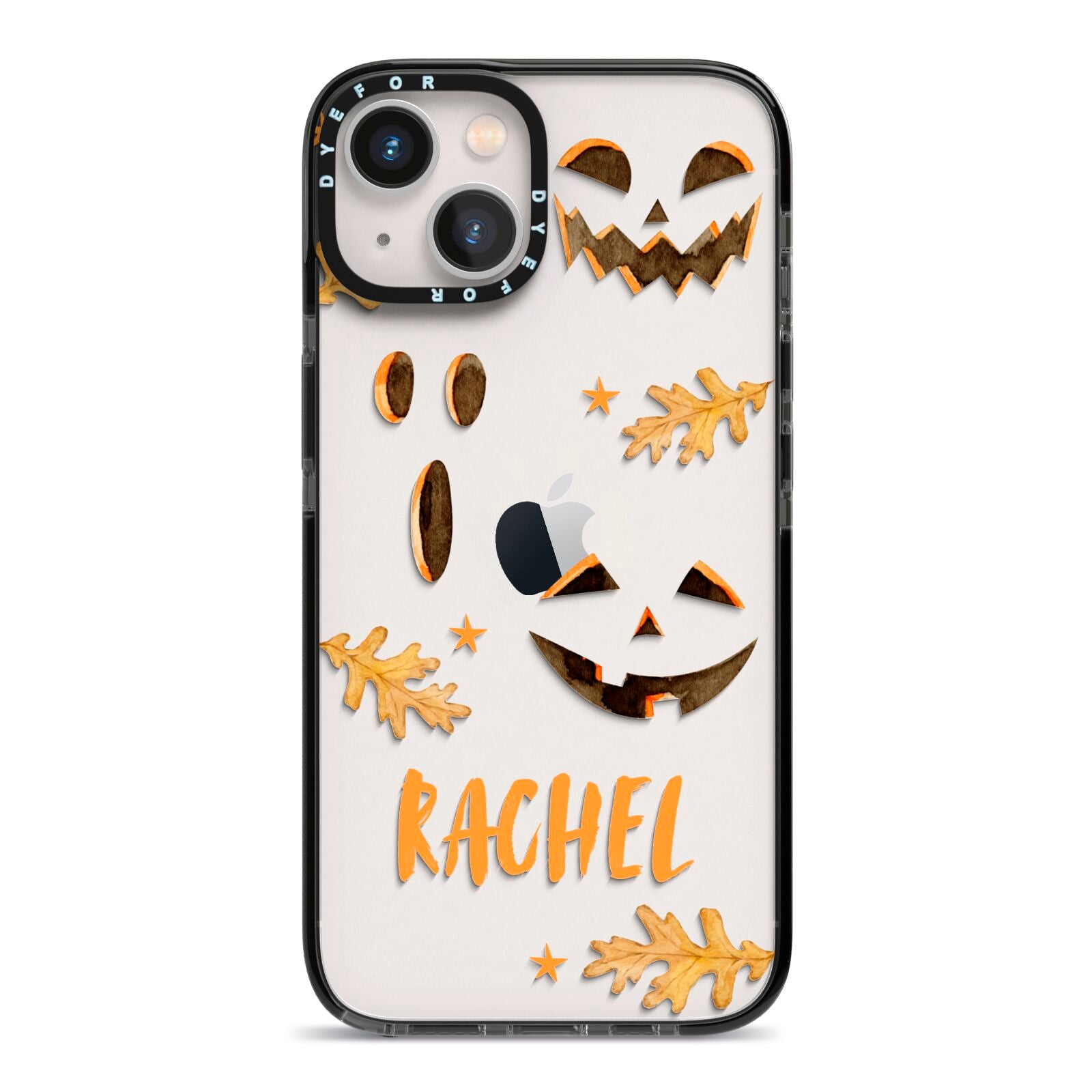 Custom Halloween Pumpkin Face iPhone 13 Black Impact Case on Silver phone